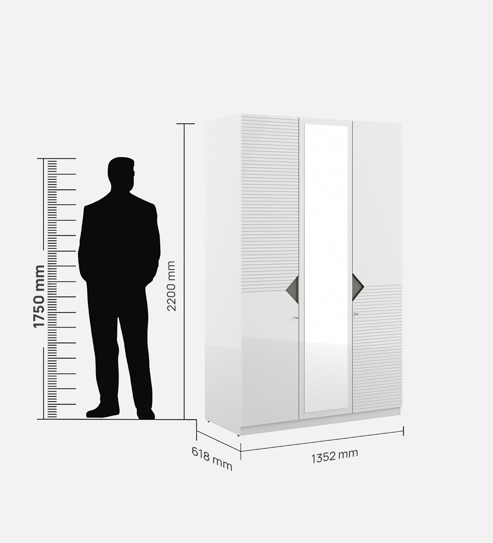 Gwen Three Door Wardrobe With Mirror in White Colour