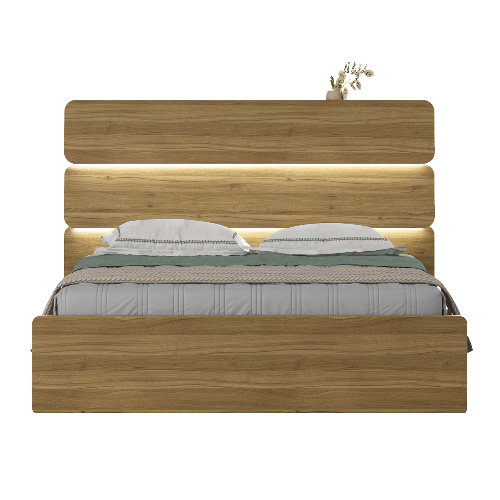 Freya  Queen Bed With Hydraulic Storage in Natural Teak Colour