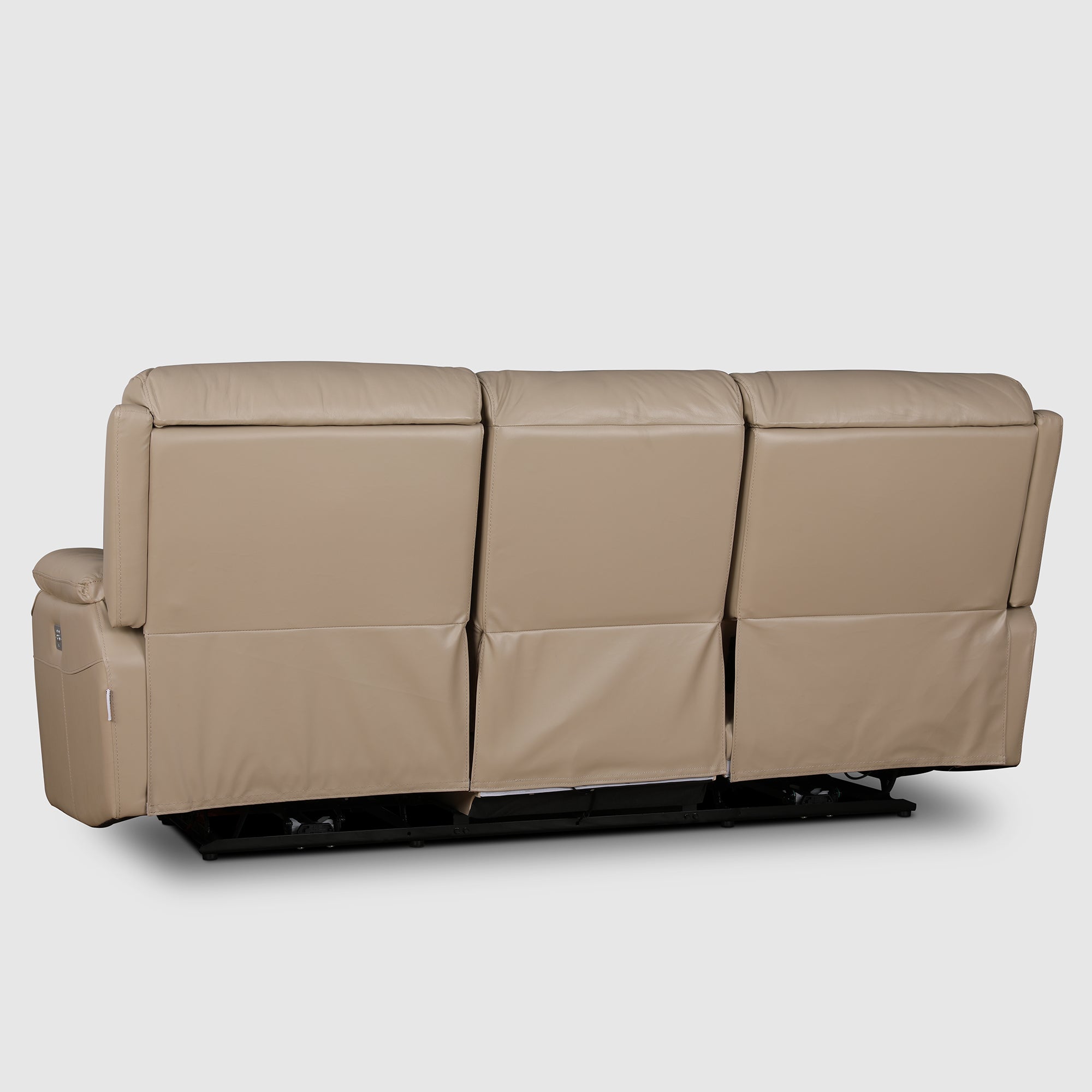 Plush Leather Three Seater Electric Recliner in Beige Colour