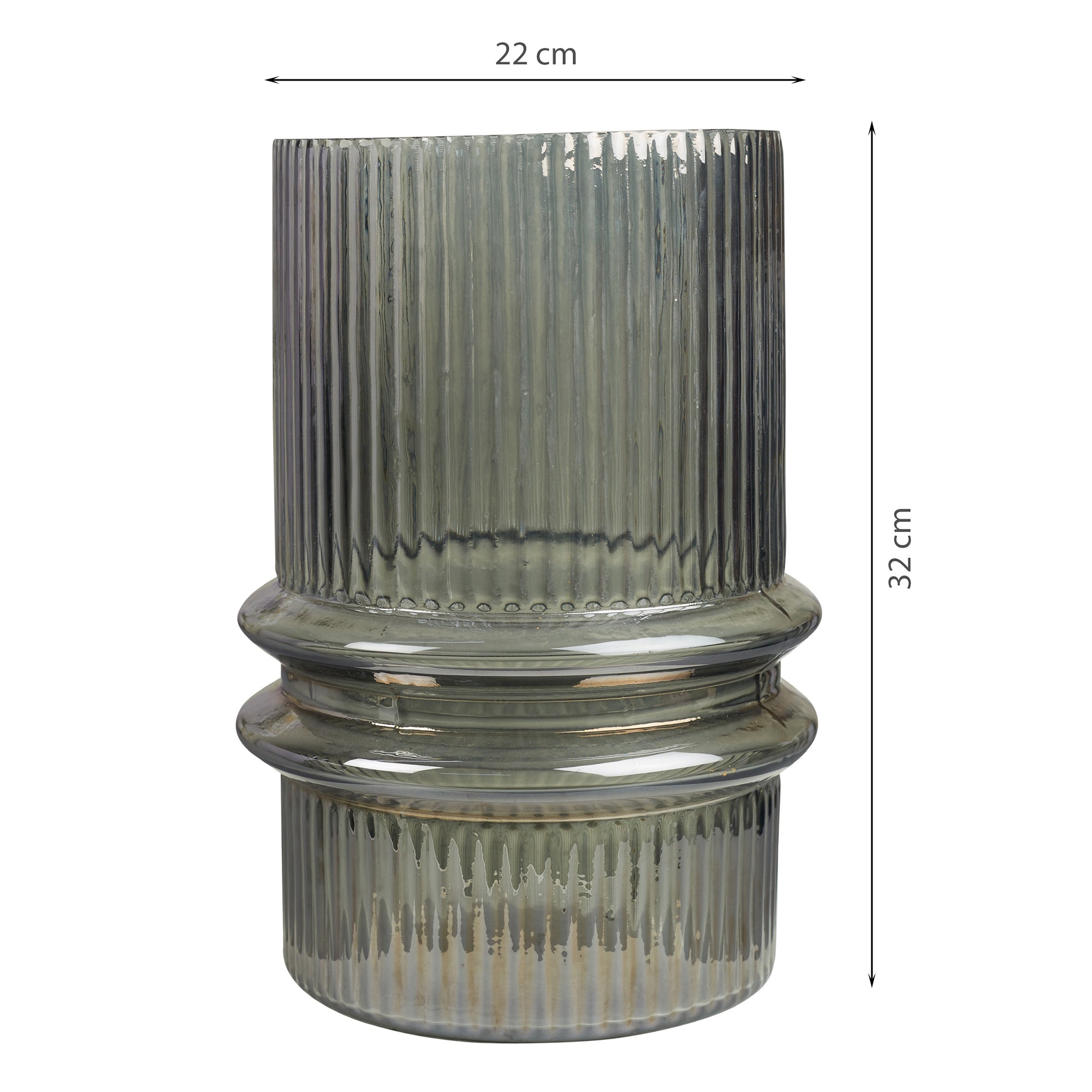 Phiona Glass Fluted Handcrafted Vase Large 31 Cm in Black Colour