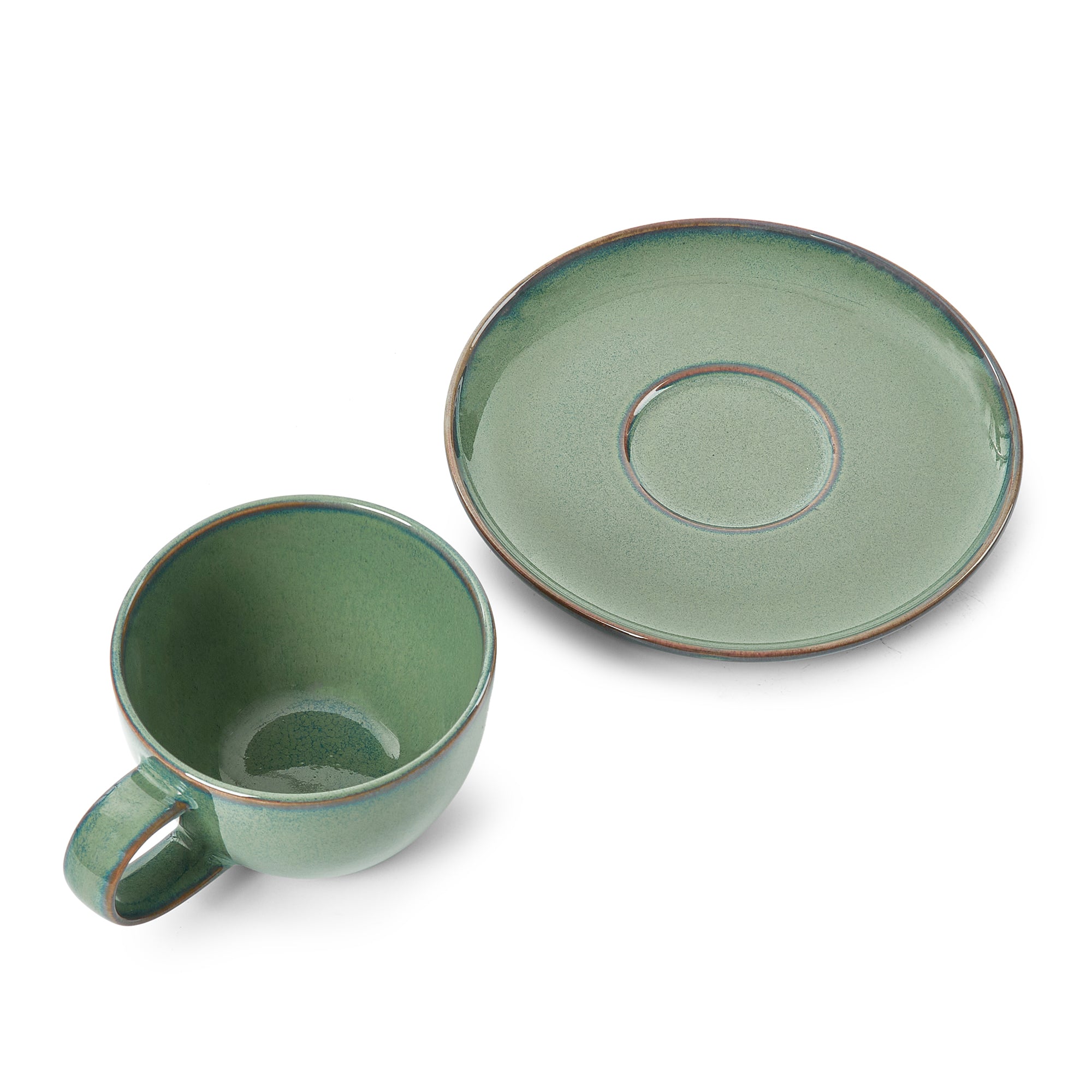 Hygge Studio Pottery Stoneware Cup & Saucer Set of 4 in Sage Green Colour