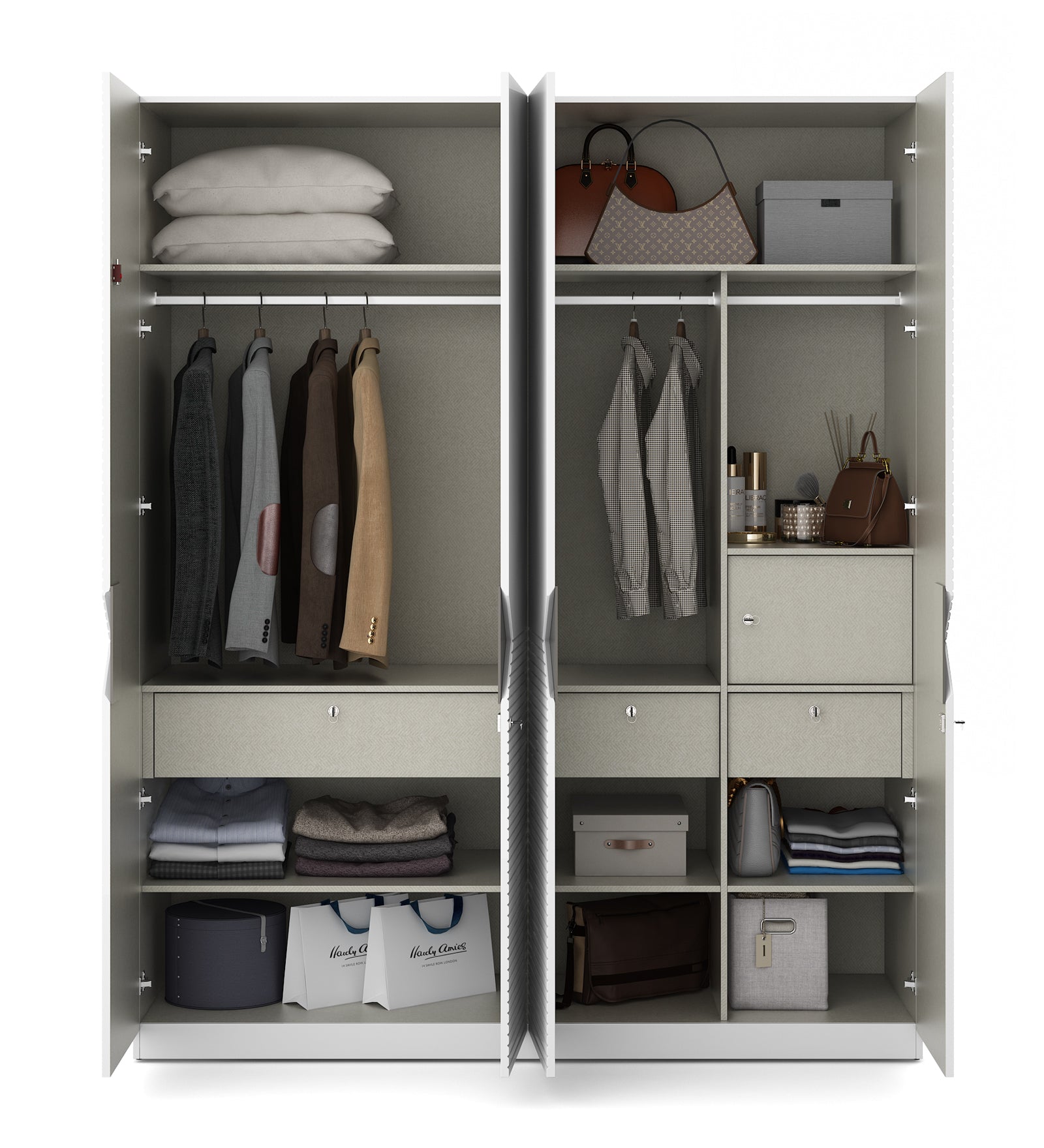 Gwen  Four Door Wardrobe in White  & Denim Colour