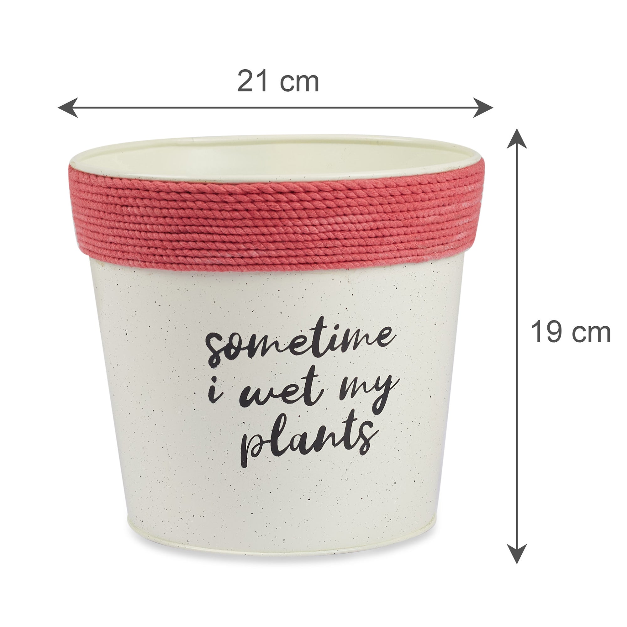 Pep Pop Metal Funky Quote Planter 19Cm in Off White & Fuchsia Colour