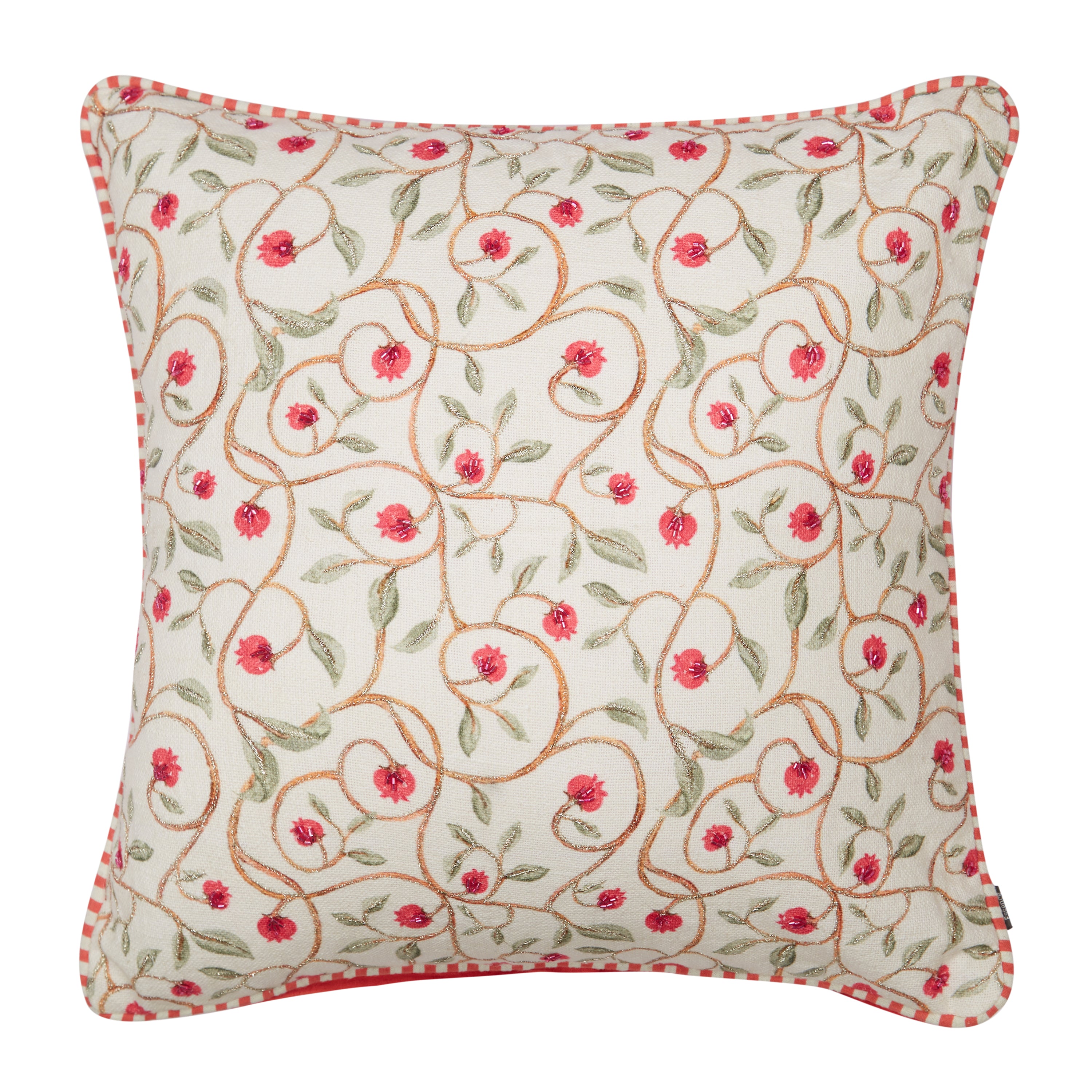 Indian Botanical Cotton Cushion Cover 40x40 cm in Multi Pink Colour