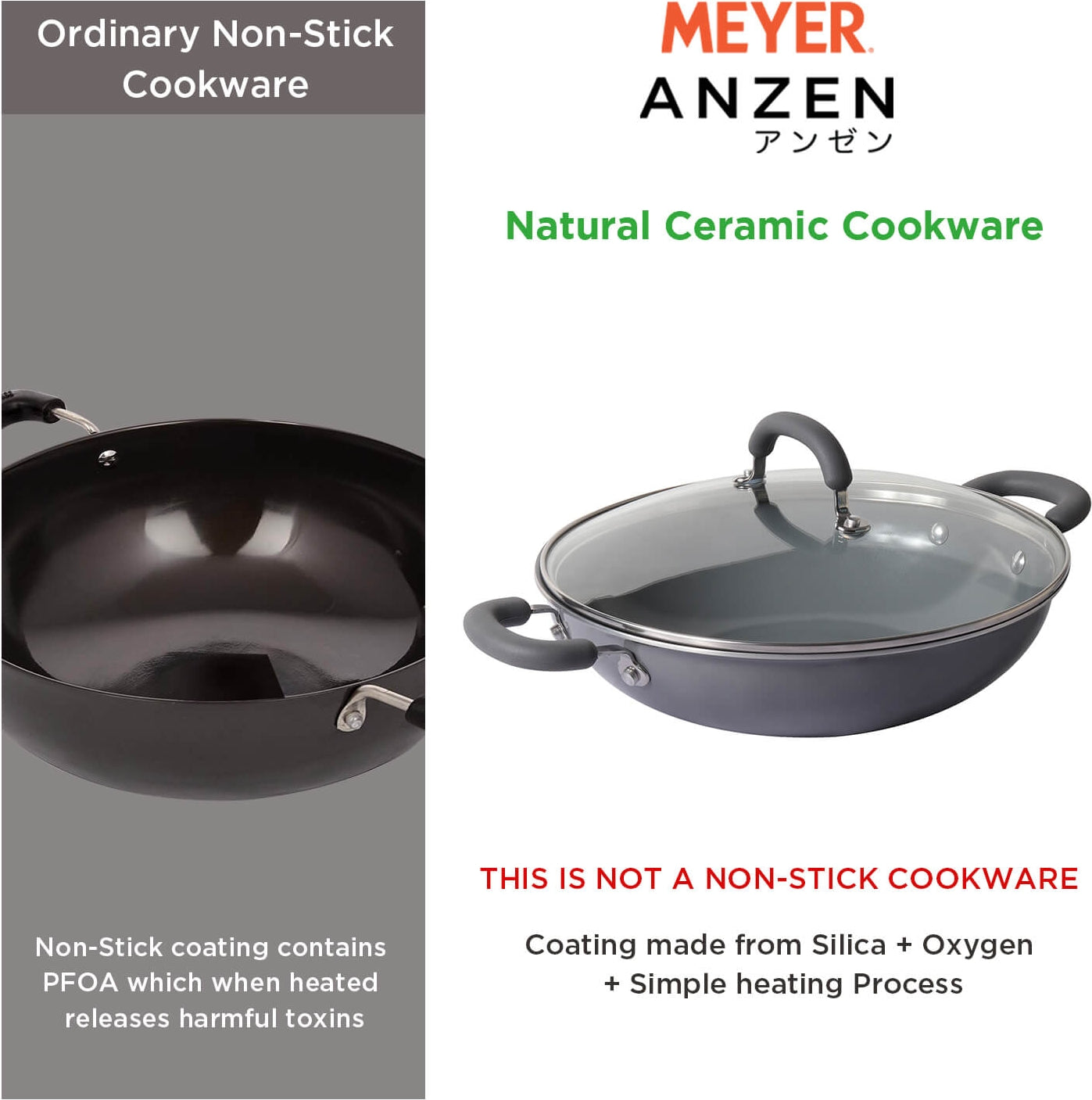Anzen Ceramic Coated Aluminium Kadai With Lid 26Cm 3.26 Ltr in Grey Colour