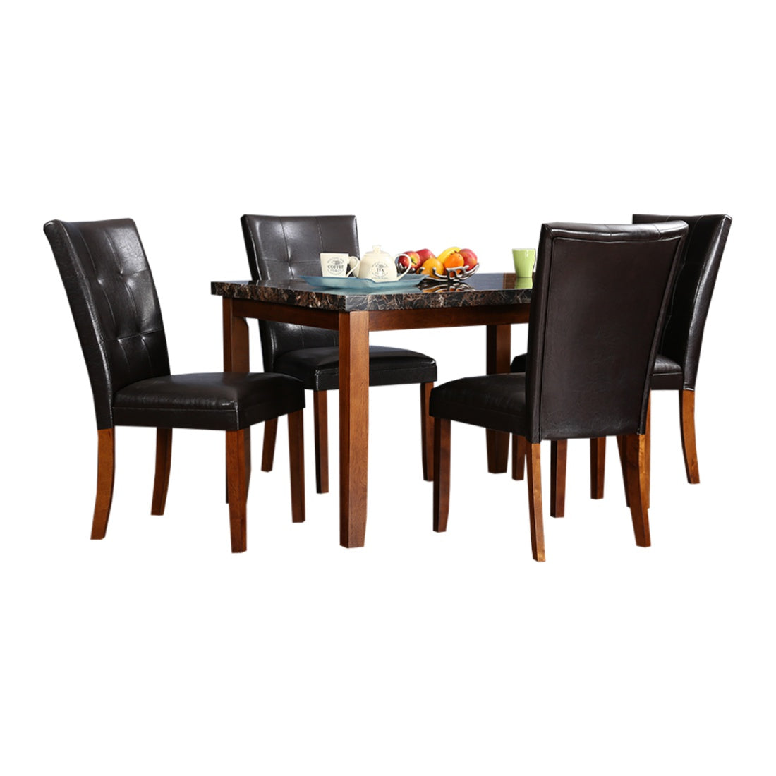 Eden Marble Finish Top 4 Seater Dining Set in Brown Colour