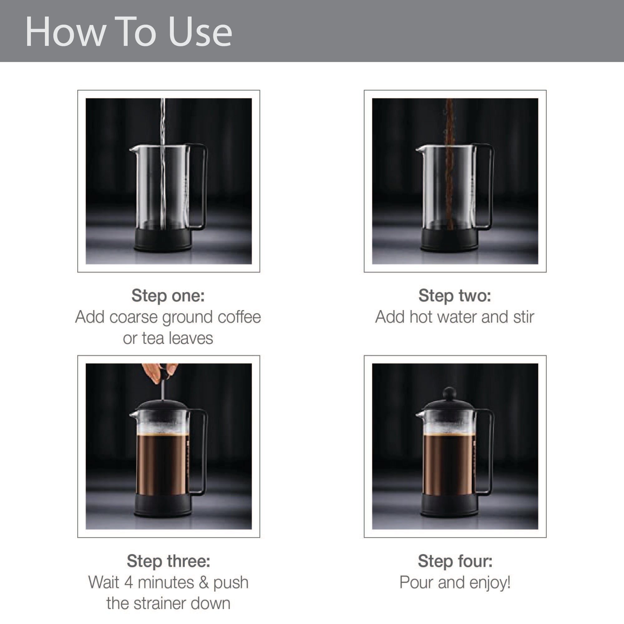 Brew Borosilicate Glass and Plastic French Press Coffee Plunger 1 Ltr in Transparent & Black Colour