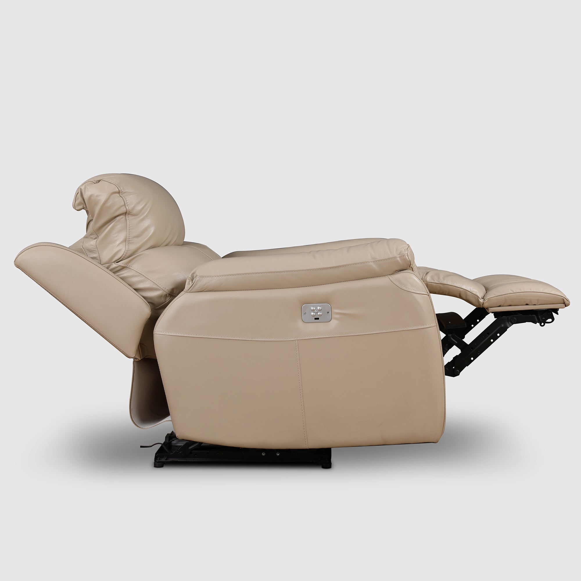 Plush Leather Single Seater Electric Recliner in Beige Colour