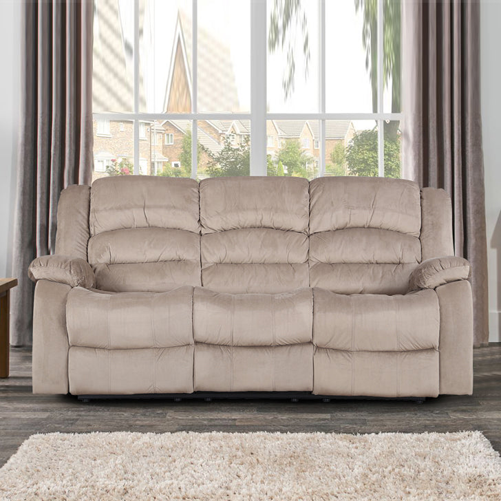 Bradford Fabric Three Seater Recliner in Beige Colour