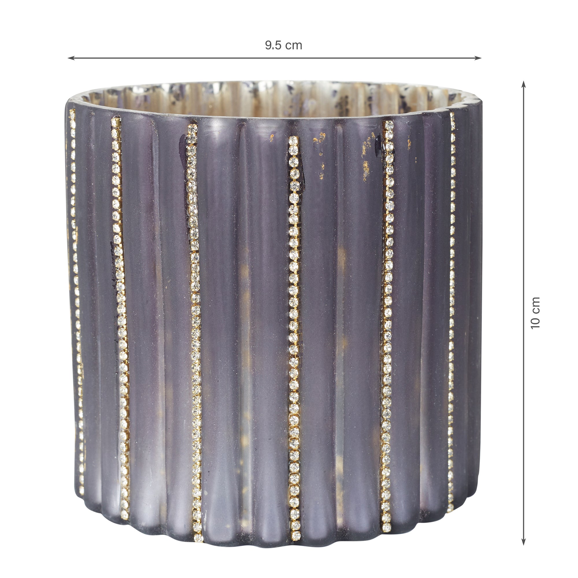 Phiona Glass Diamond Stud Handcrafted Votive 10 Cm in Grey Colour