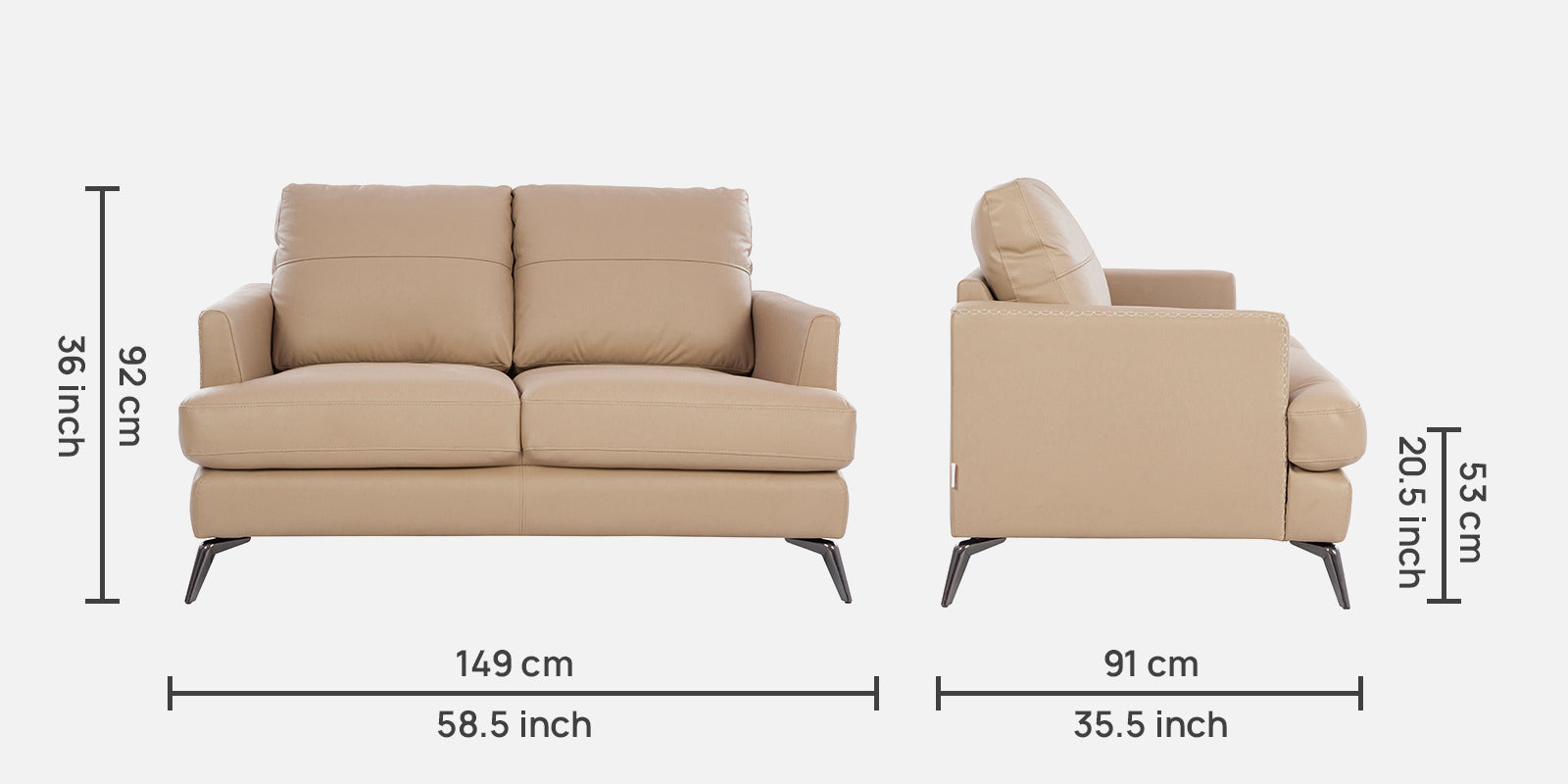Soren Half Leather Two Seater Sofa in Mushroom Colour