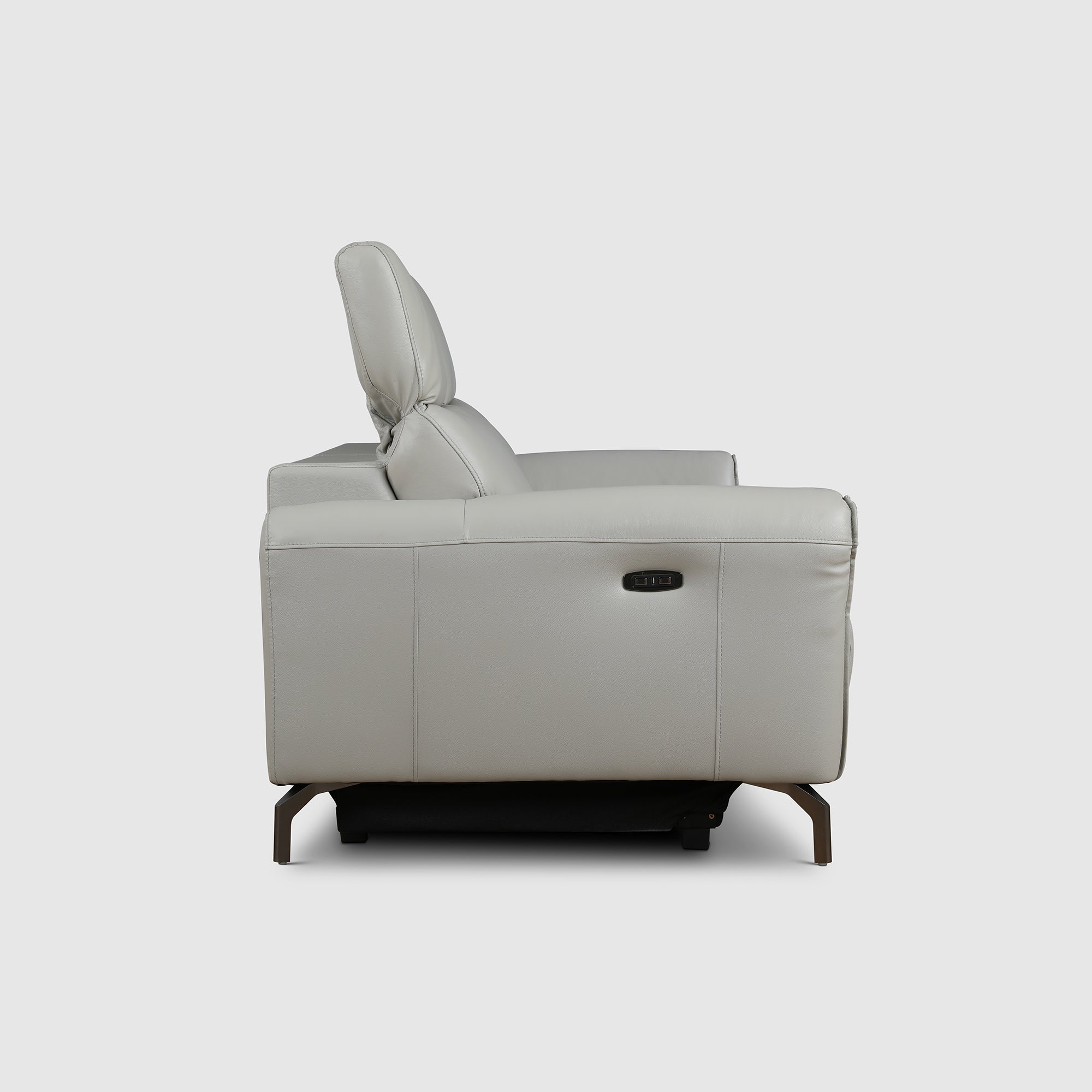 Emilia Half Leather Three seater Electric Recliner in Light Grey Colour