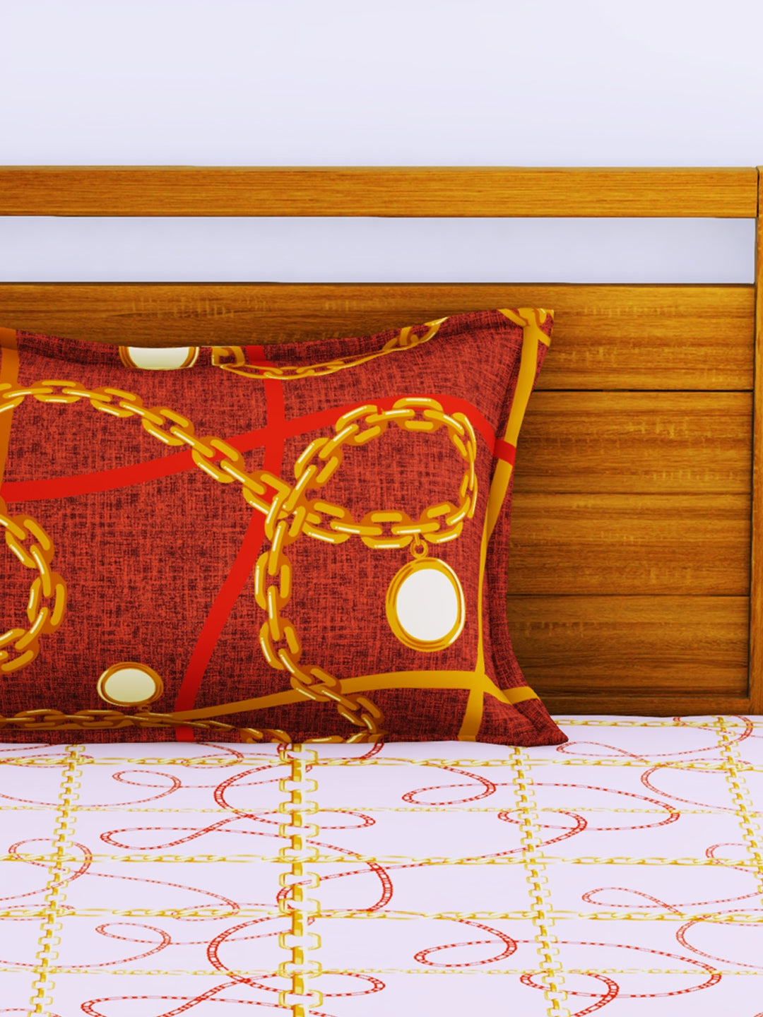 Espeda Cotton Single Bedsheet 152X229 CM in Pink & Gold Colour