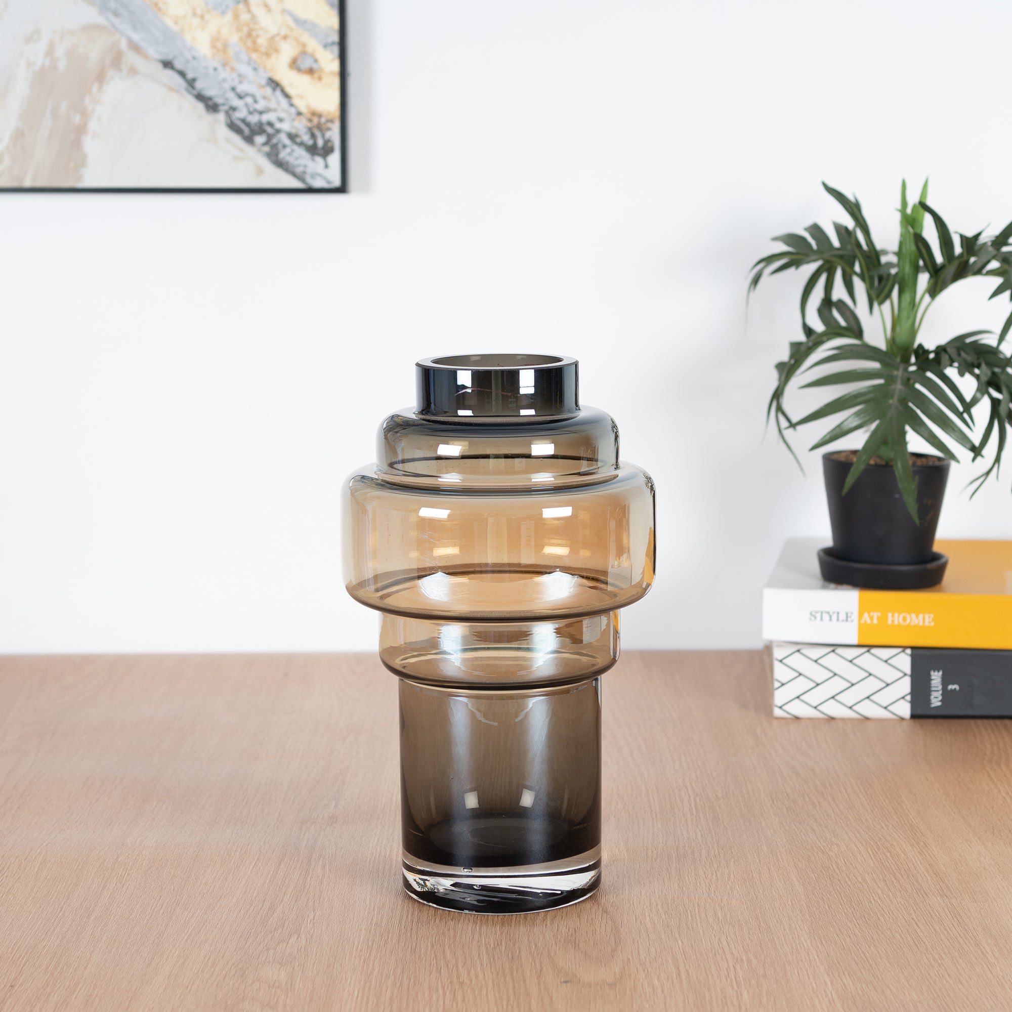 Julian Modern Glass Vase 25Cm in Smoky Colour