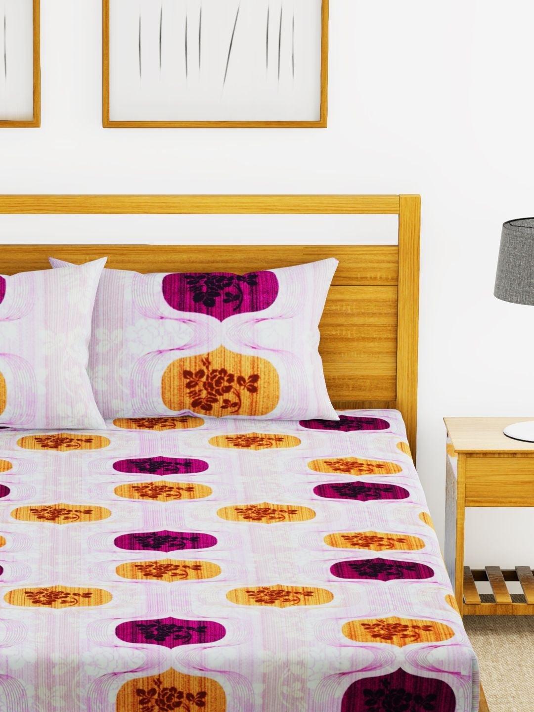 Essenza Cotton King Bed Sheet 220X254 CM in Purple Colour