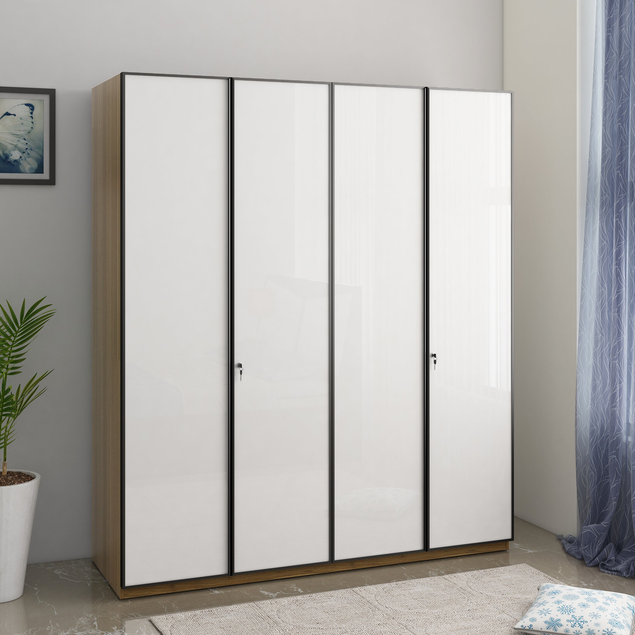 Freya  Four Door Wardrobe in Natural Teak Colour