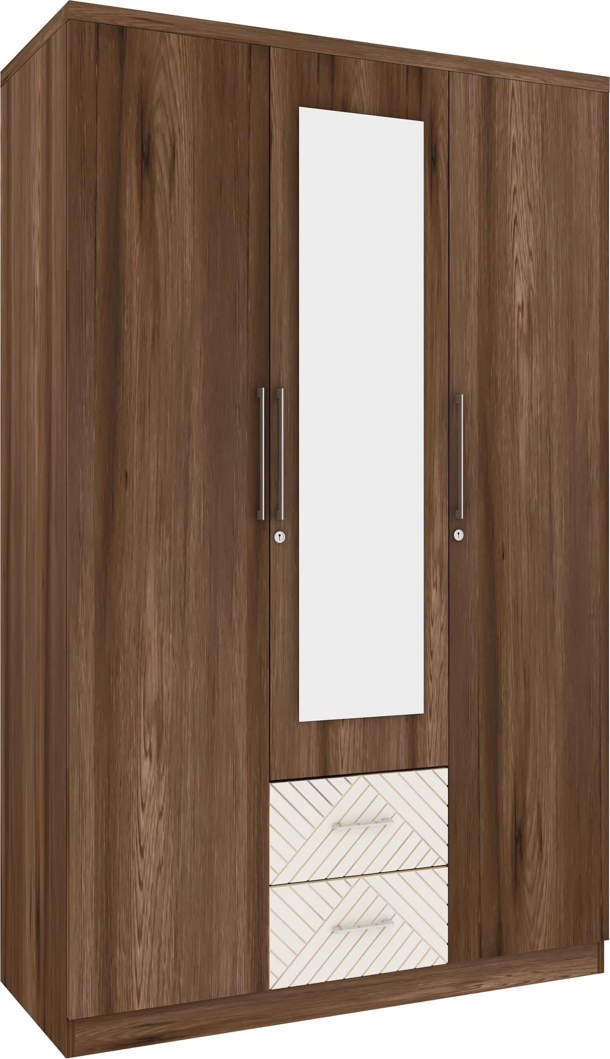 Saville Engineered Wood Three Door Wardrobe with Mirror in Dark Vogue Colour
