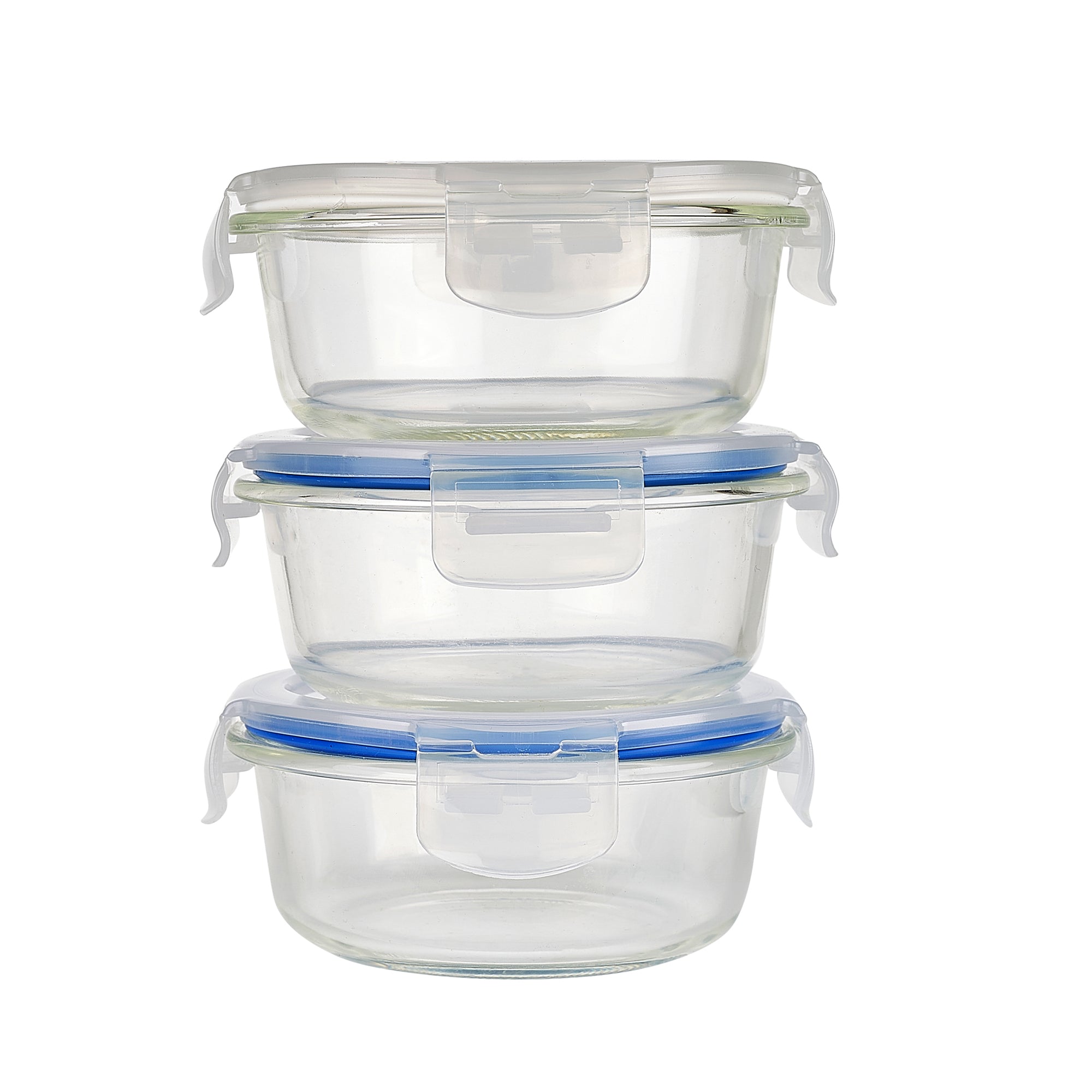 Boston Borosilicate Glass Microwave Safe Round Lunch box 400ml Set of 3 + Carry Bag in Blue Colour