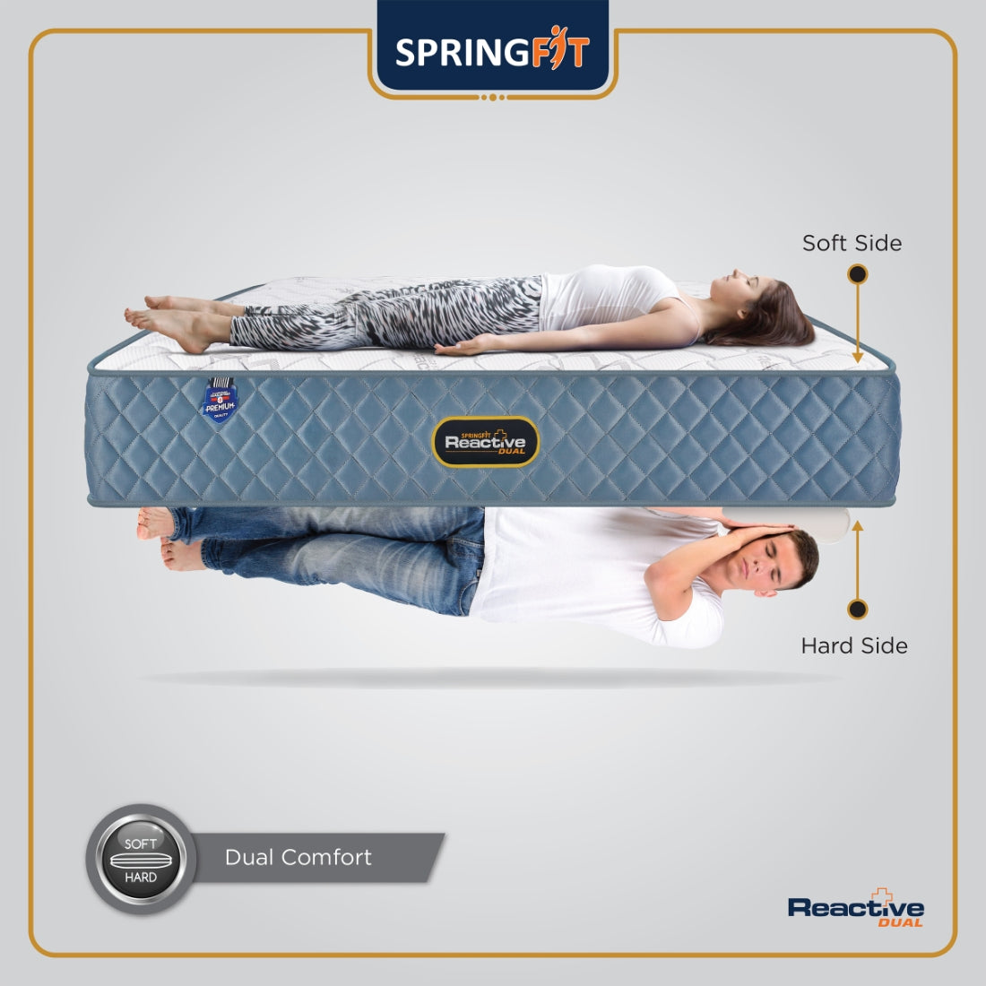 Reactive Dual Reversible HR Foam King Mattress 78x72x5 Inch in Grey Colour