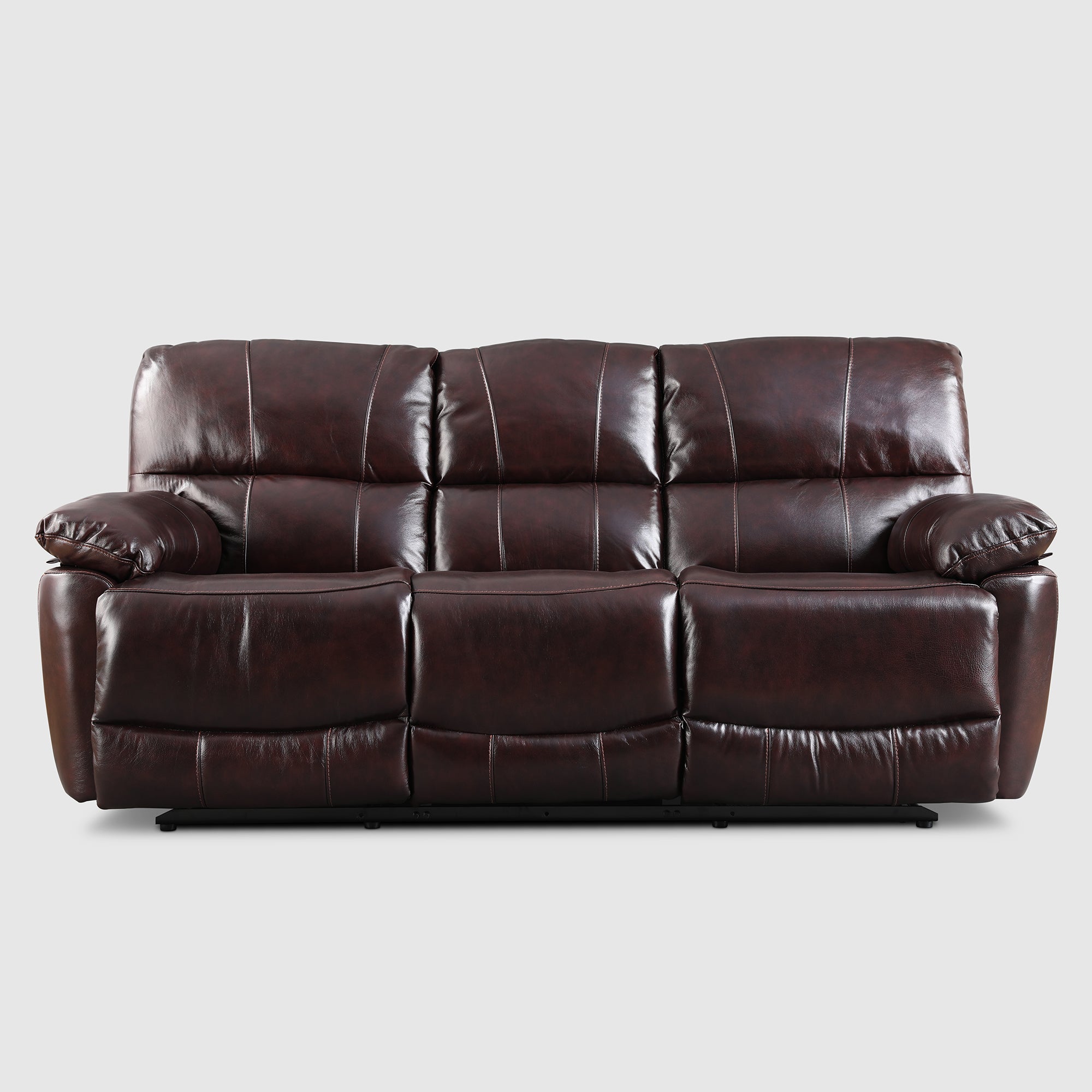 Charles Half Leather Three Seater Recliner in Burgundy Colour