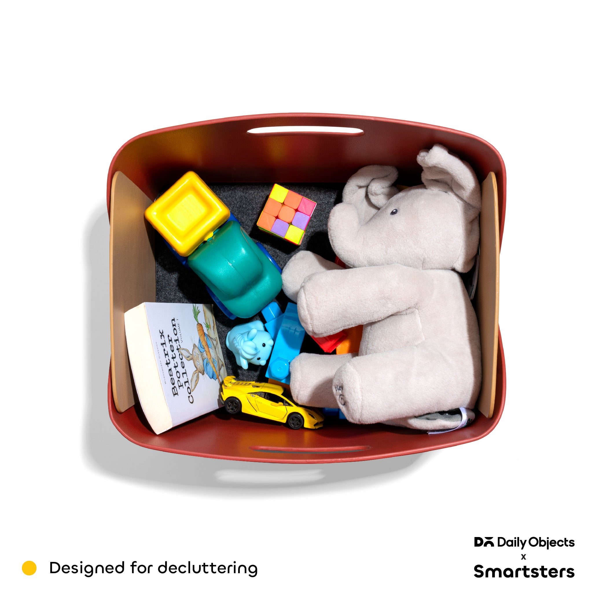 Owlbert MDF + Leatherite Storage Basket in Red & Bisque Colour