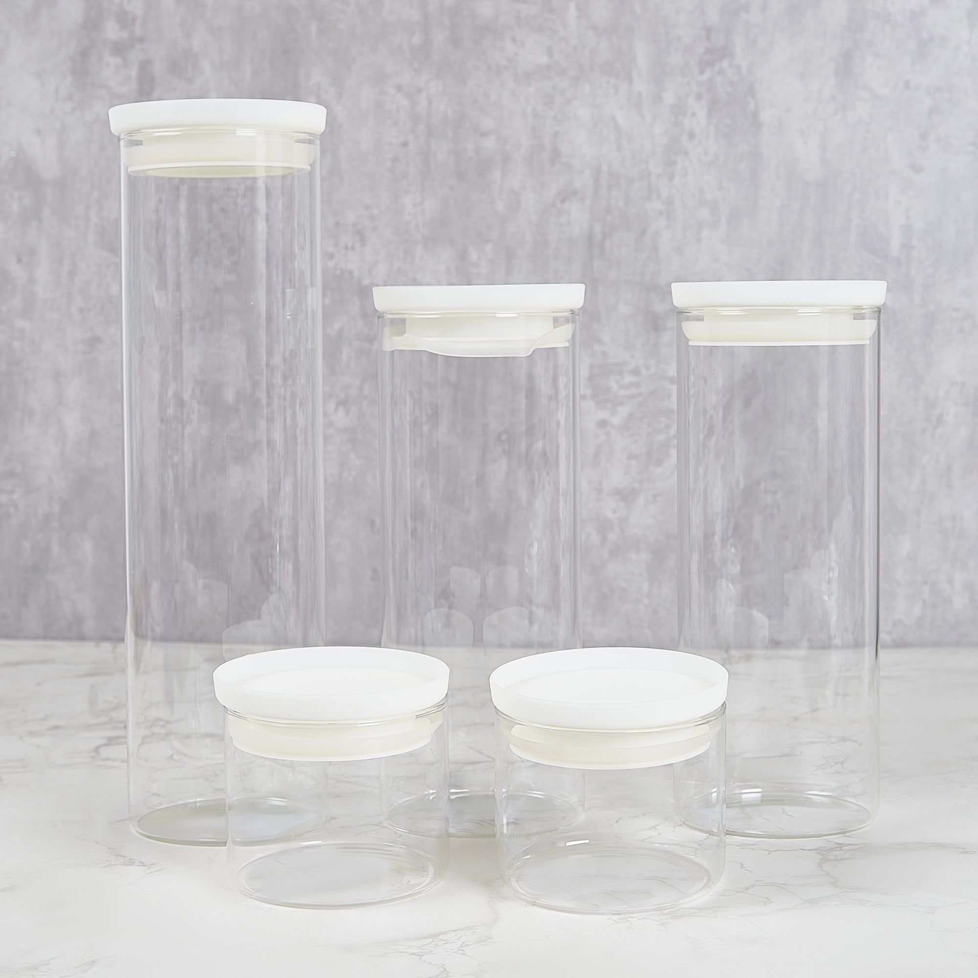 Fiesta Borosilicate Glass Pantry Storage Jar Set of 5 in Clear Colour