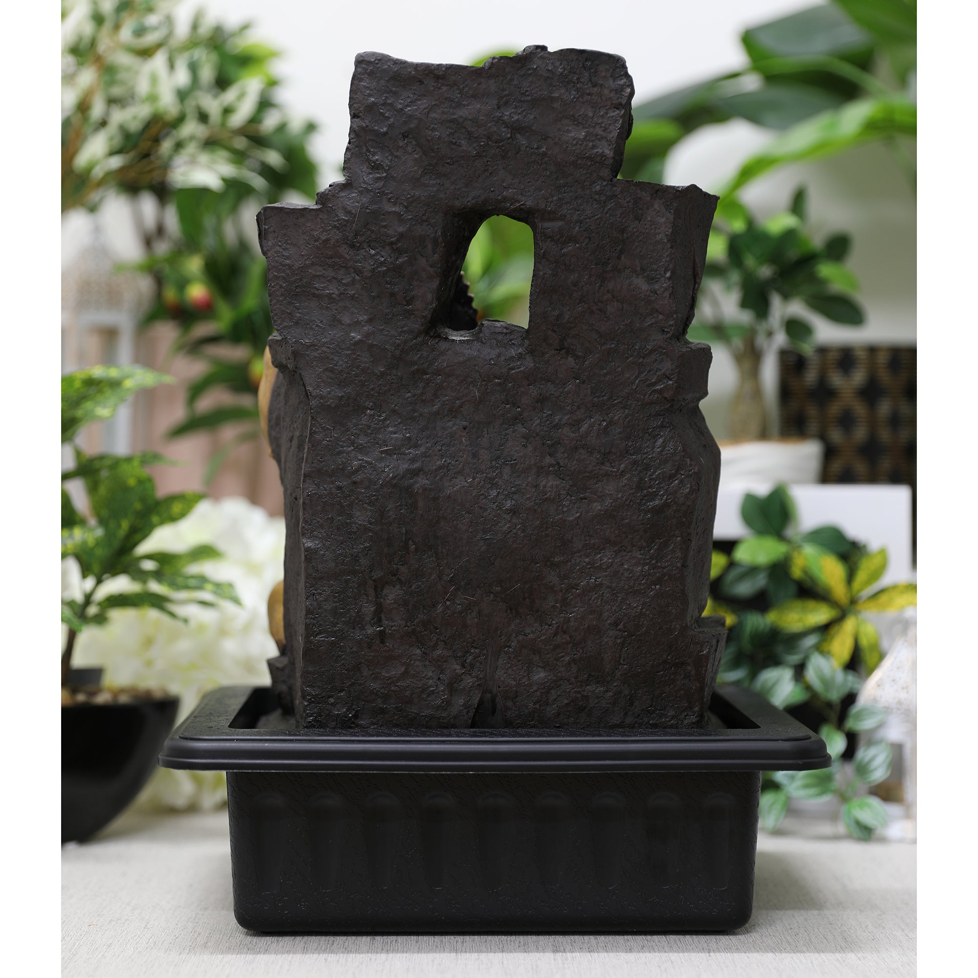 Impression Polyresin Ornate Ganesha Fountain 31X40Cm in Black Gold Colour