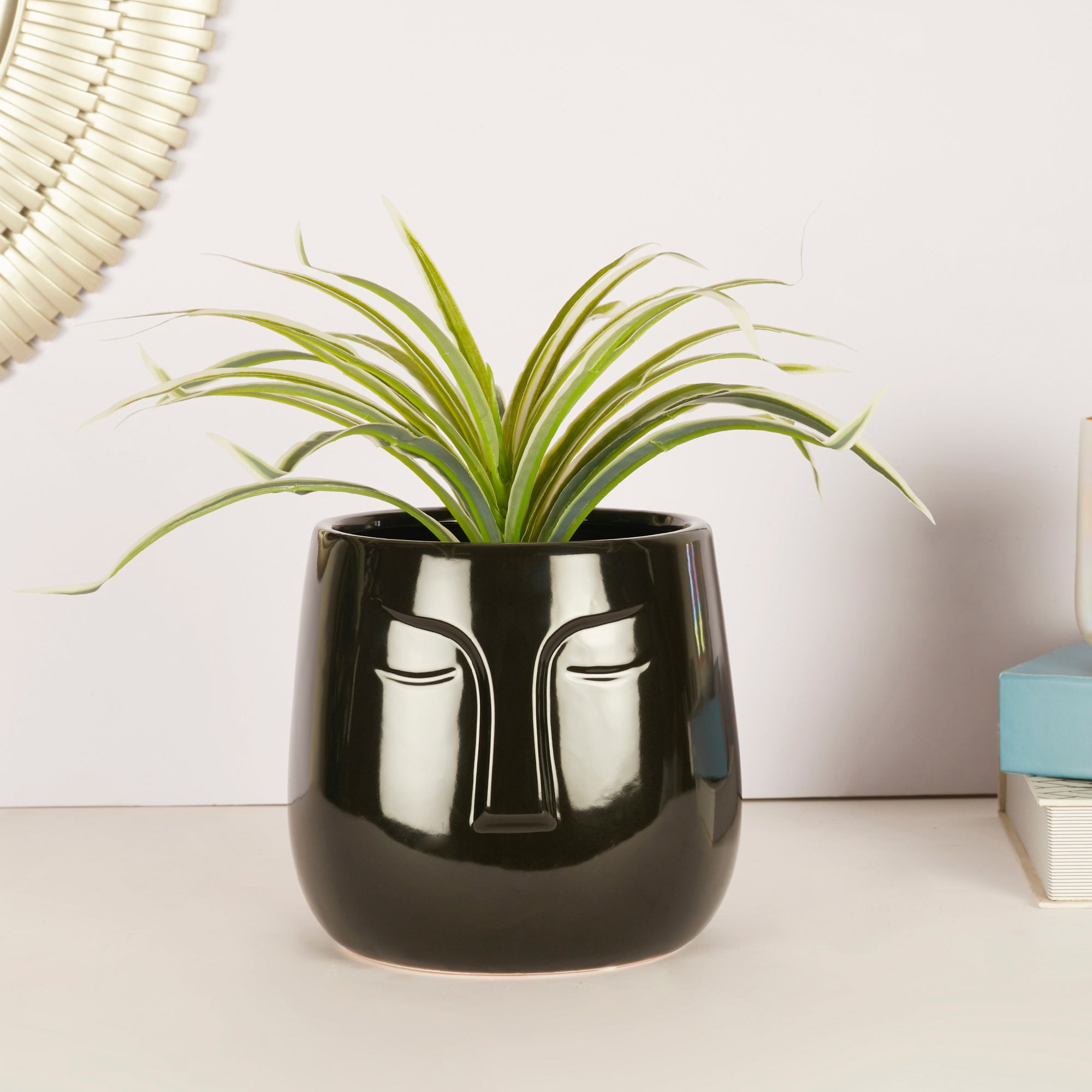 Alura Milan Face Ceramic Planter 17Cm in Black Colour