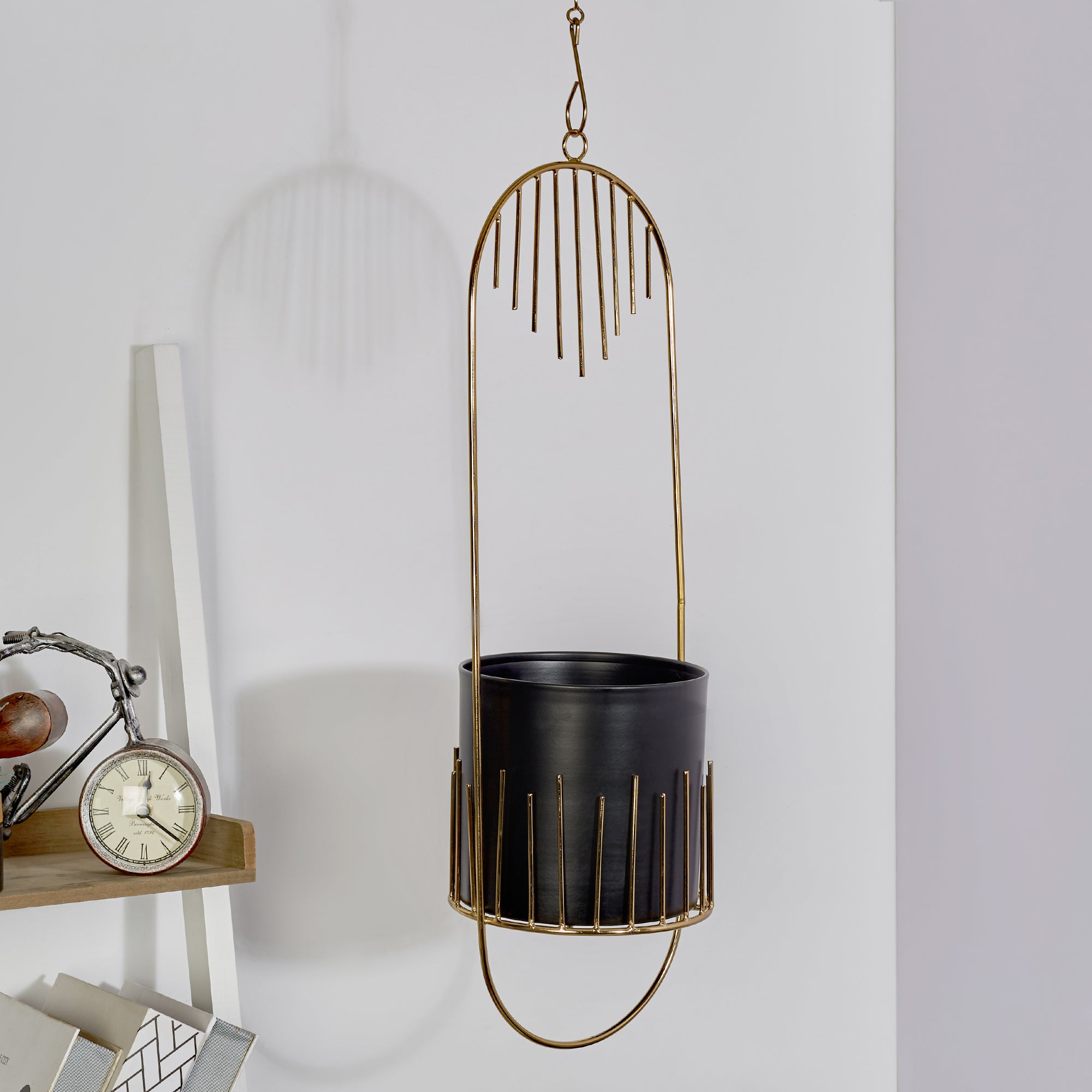 Artiskylar Metal Matt Finish Hanging Planter 58 Cm in Black and Gold Colour