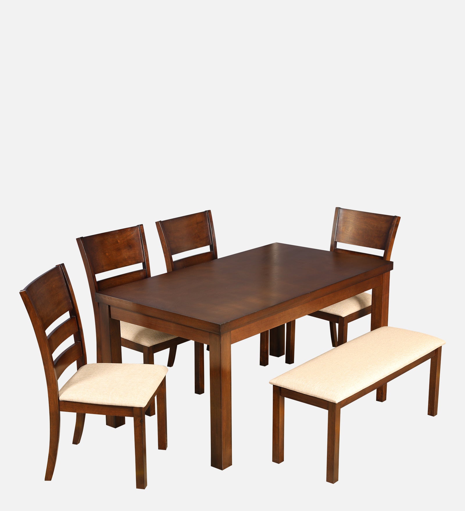 Shore Rubber Wood Six Seater Dining Set With Bench in Rio Brown Colour