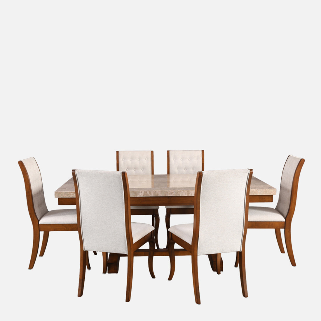 Florentine Marble Finish Six Seater Dining Set in Dark Walnut Colour