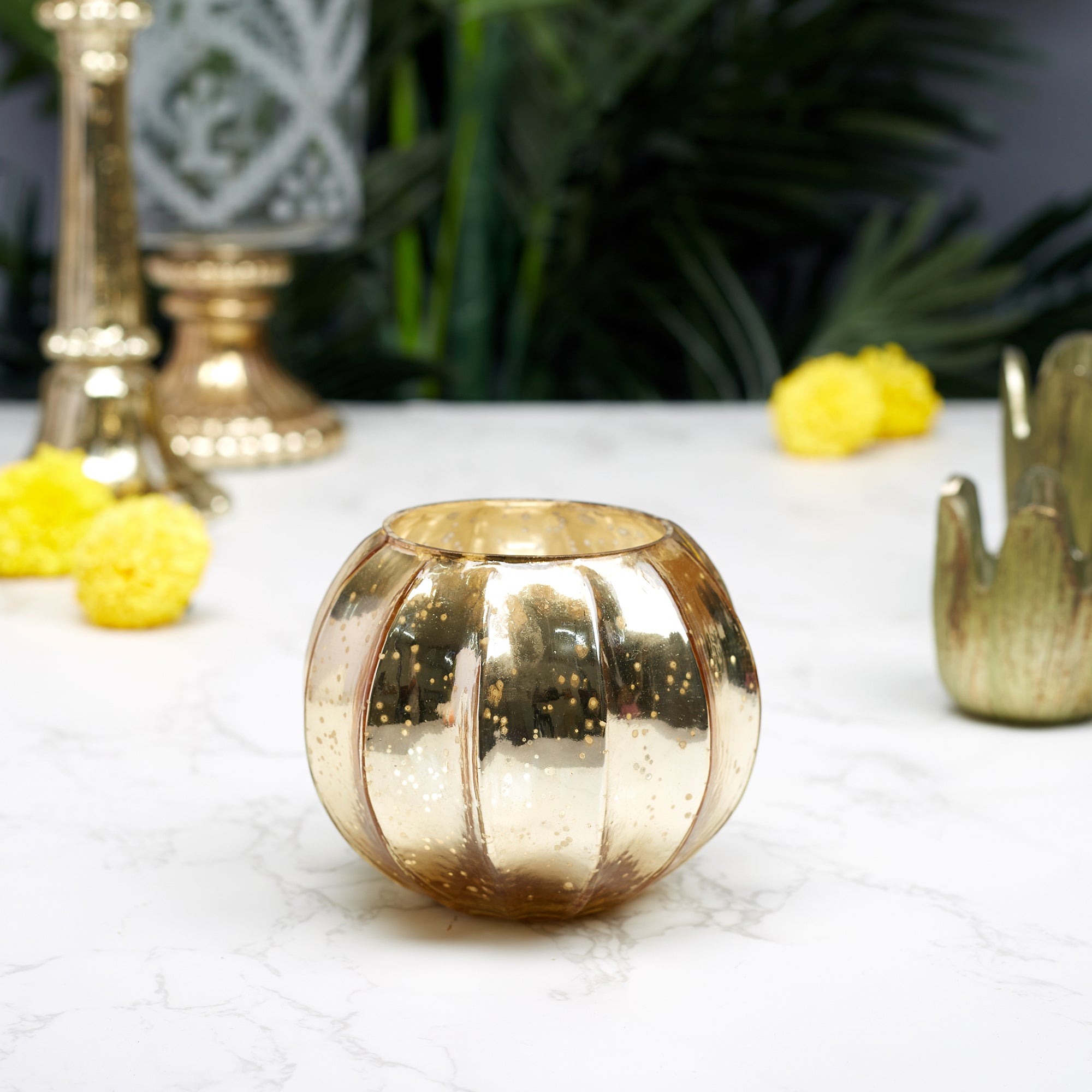 Phiona Glass Pumpkin Handcrafted Mercury Votive 10 Cm in Gold Colour