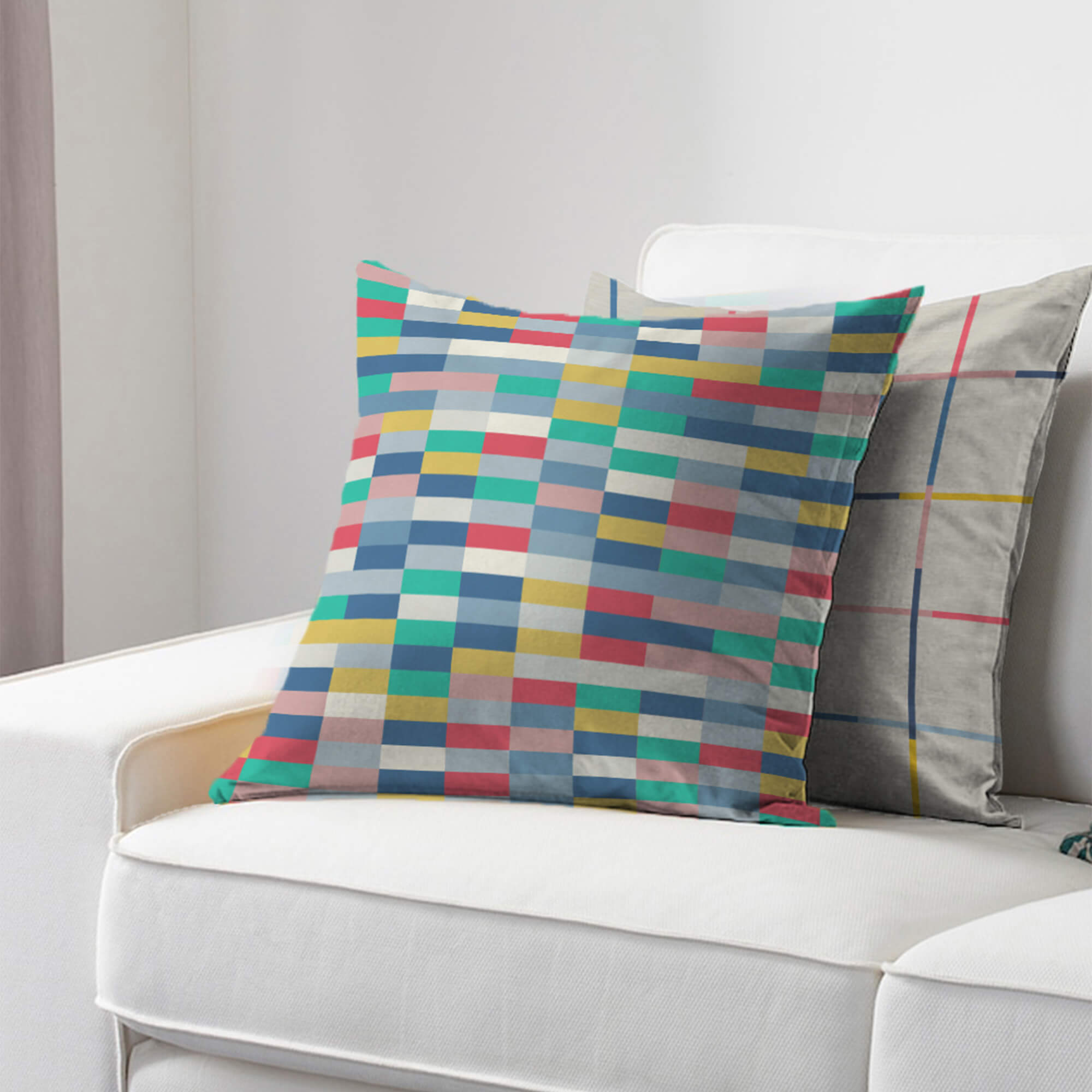 Pop Modern  Reversible Brick Digital Cushion Cover 40x40 Cm in Multi Colour