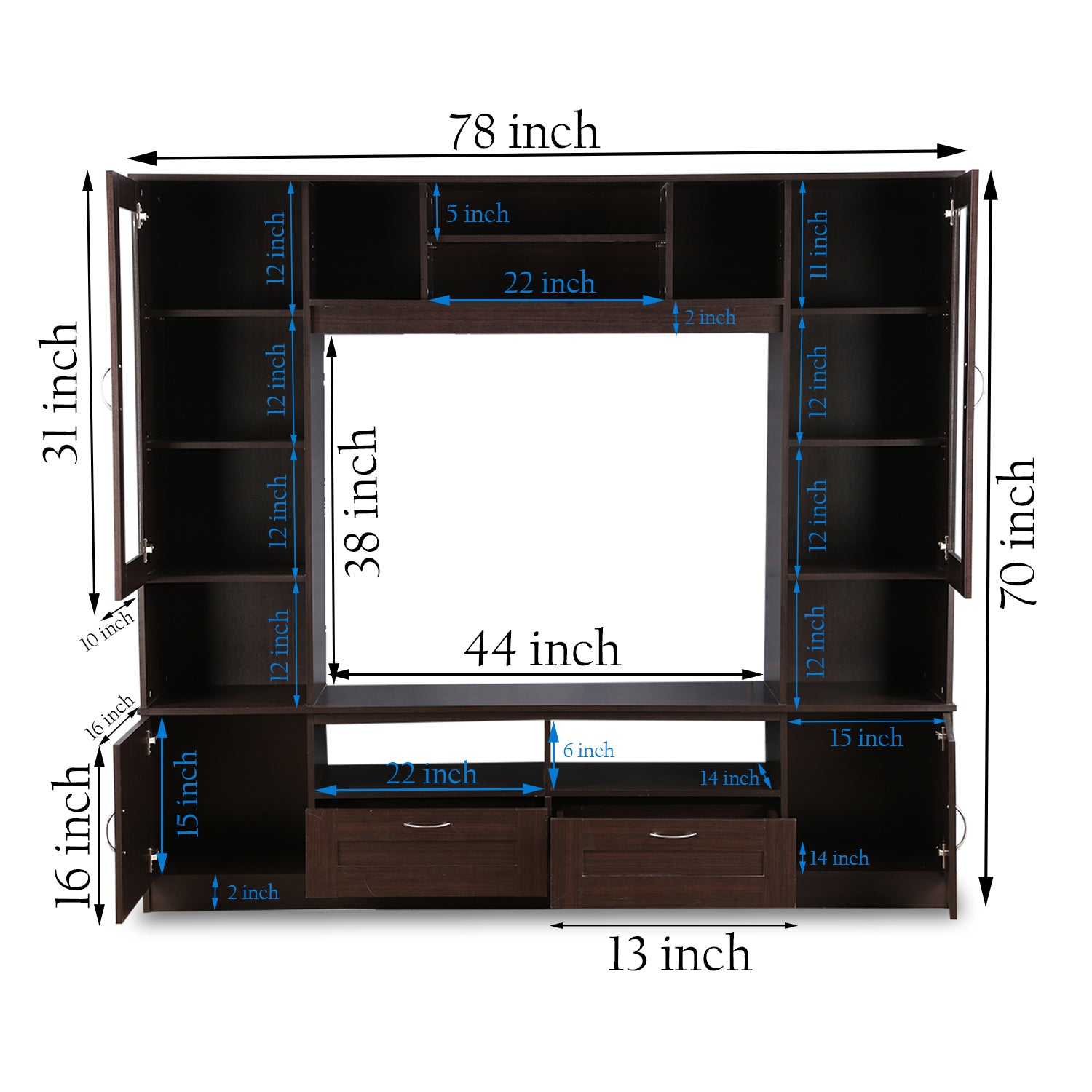 Missouri Engineered Wood Wall Unit in Dark Walnut Colour