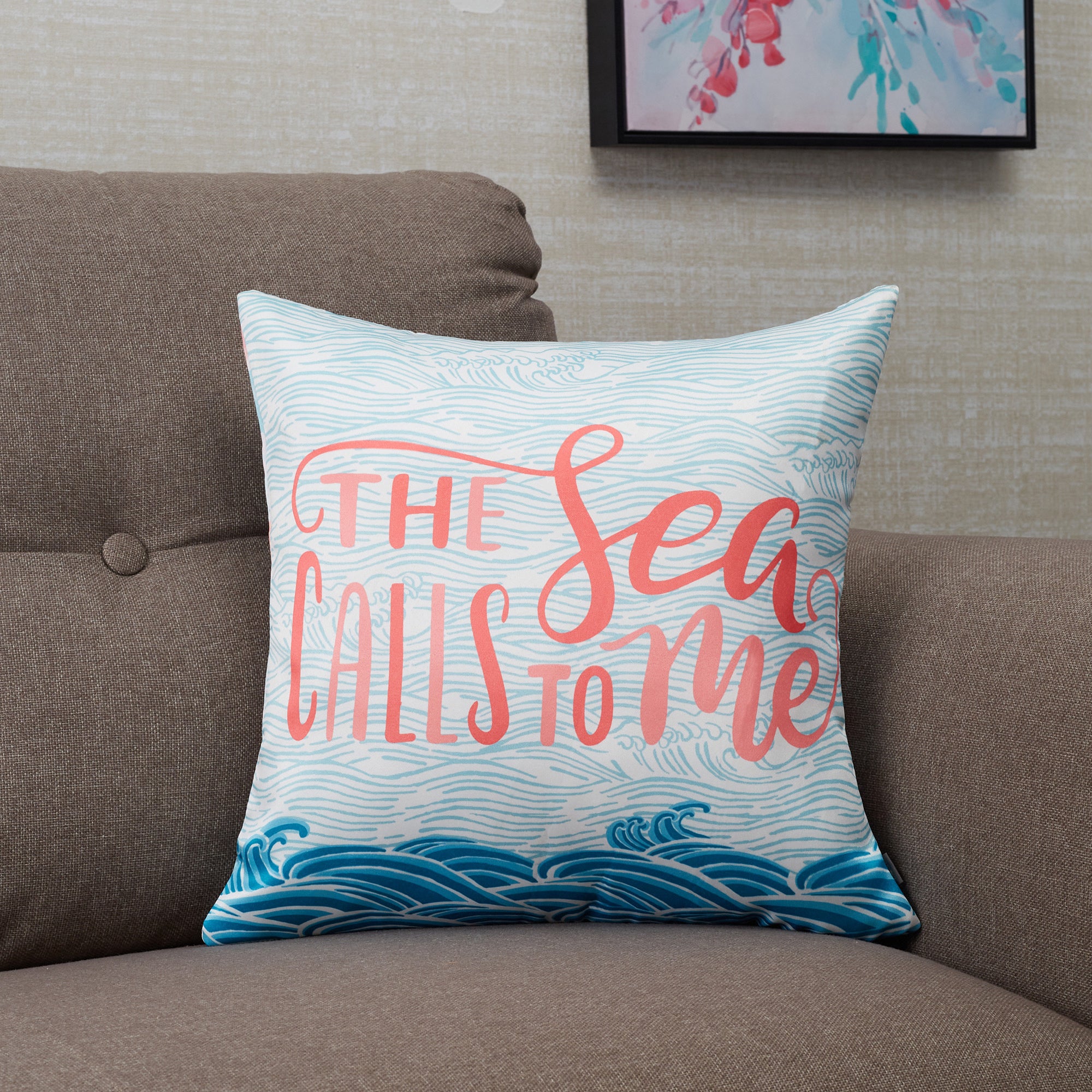 Bahamas Satin Digital Printed Cushion Cover 40x40 Cm in Aqua Colour