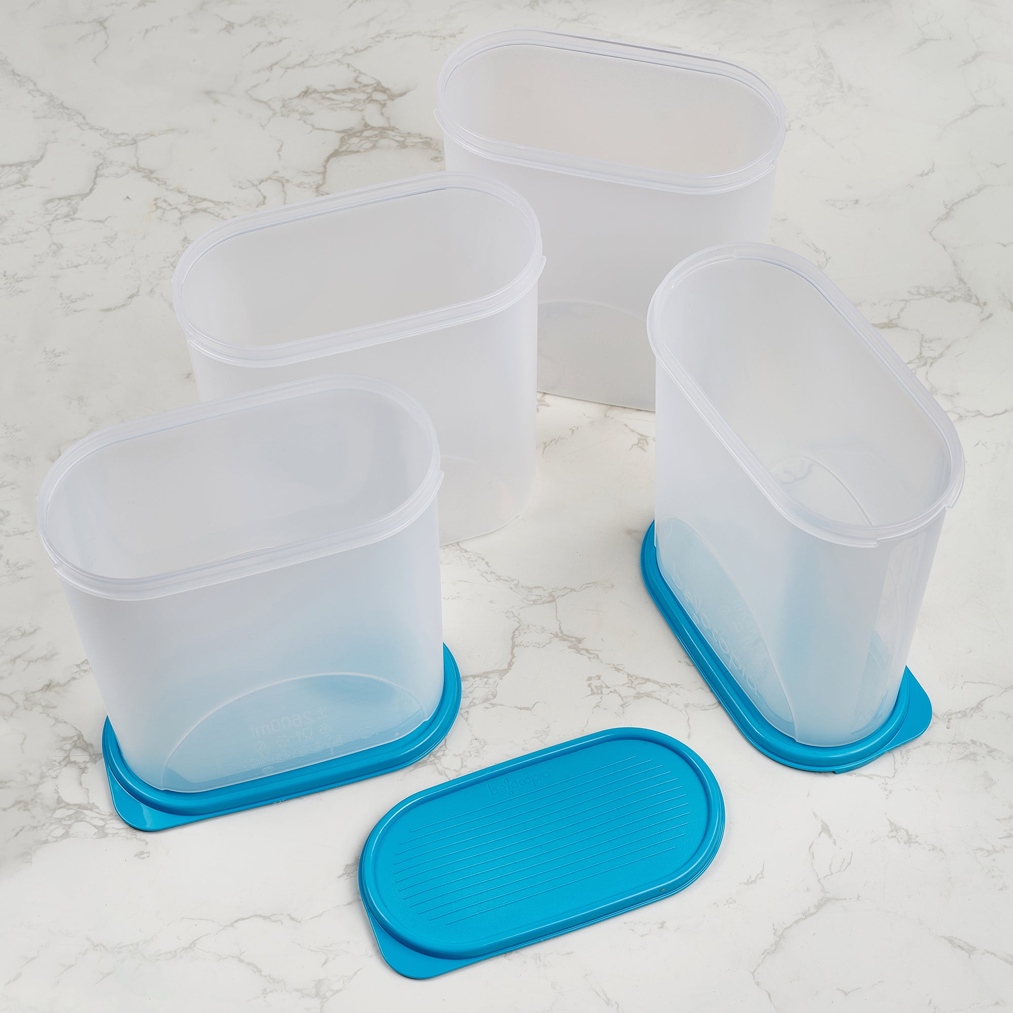 Fiesta 100% BPA-Free Plastic Oval Container Set of 2 (2600ml) in Teal & Transparent Colour