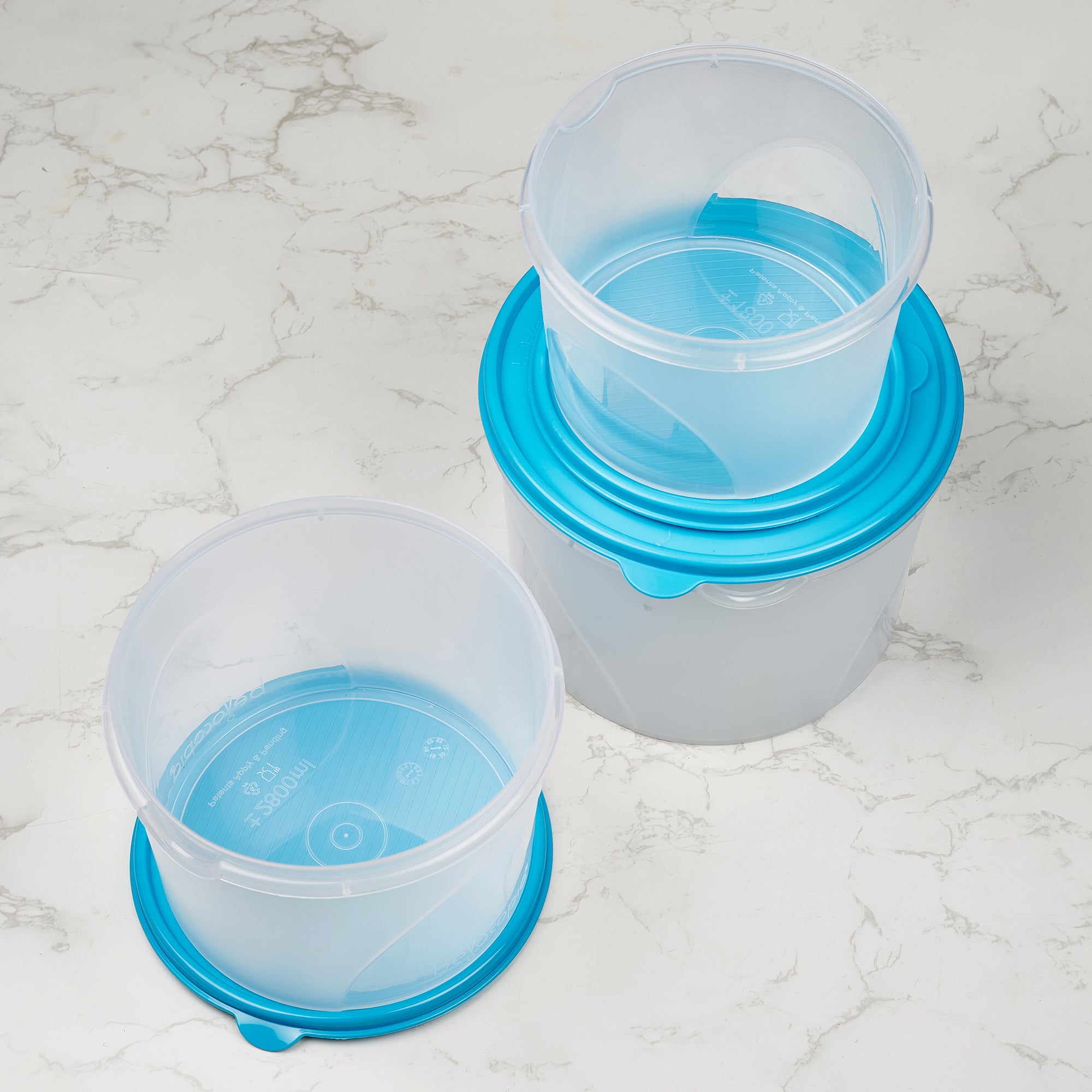 Fiesta 100% BPA-Free Plastic Round Container Set of 3 (1800ml, 2800ml, 4000ml) in Teal & Transparent Colour