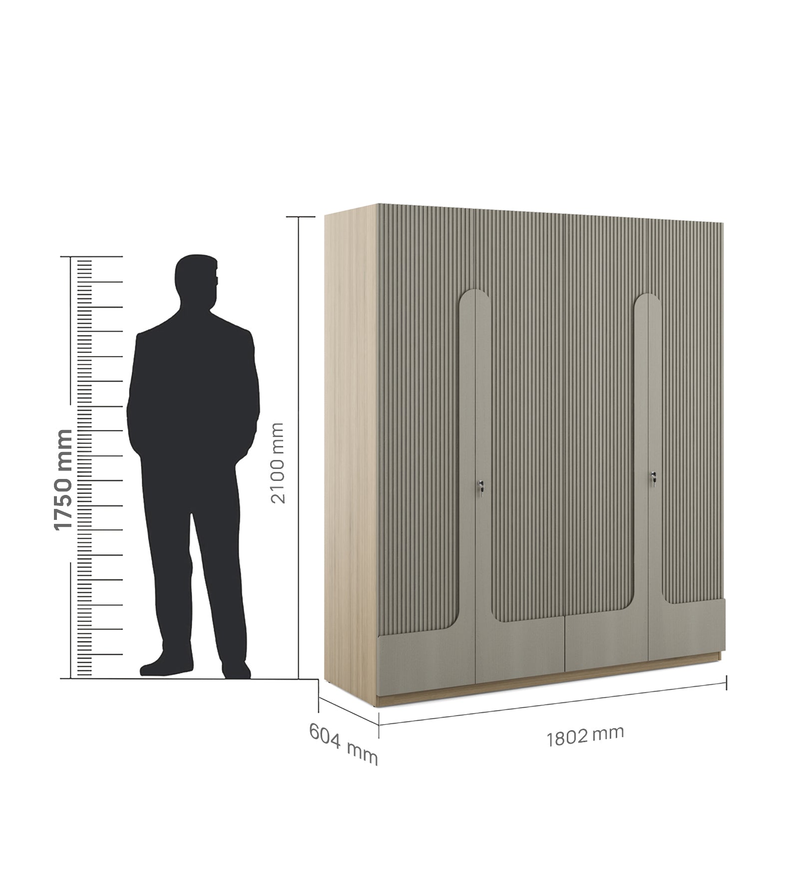 Asa Engineered Wood 4 Door Wardrobe in Santana Oak Colour