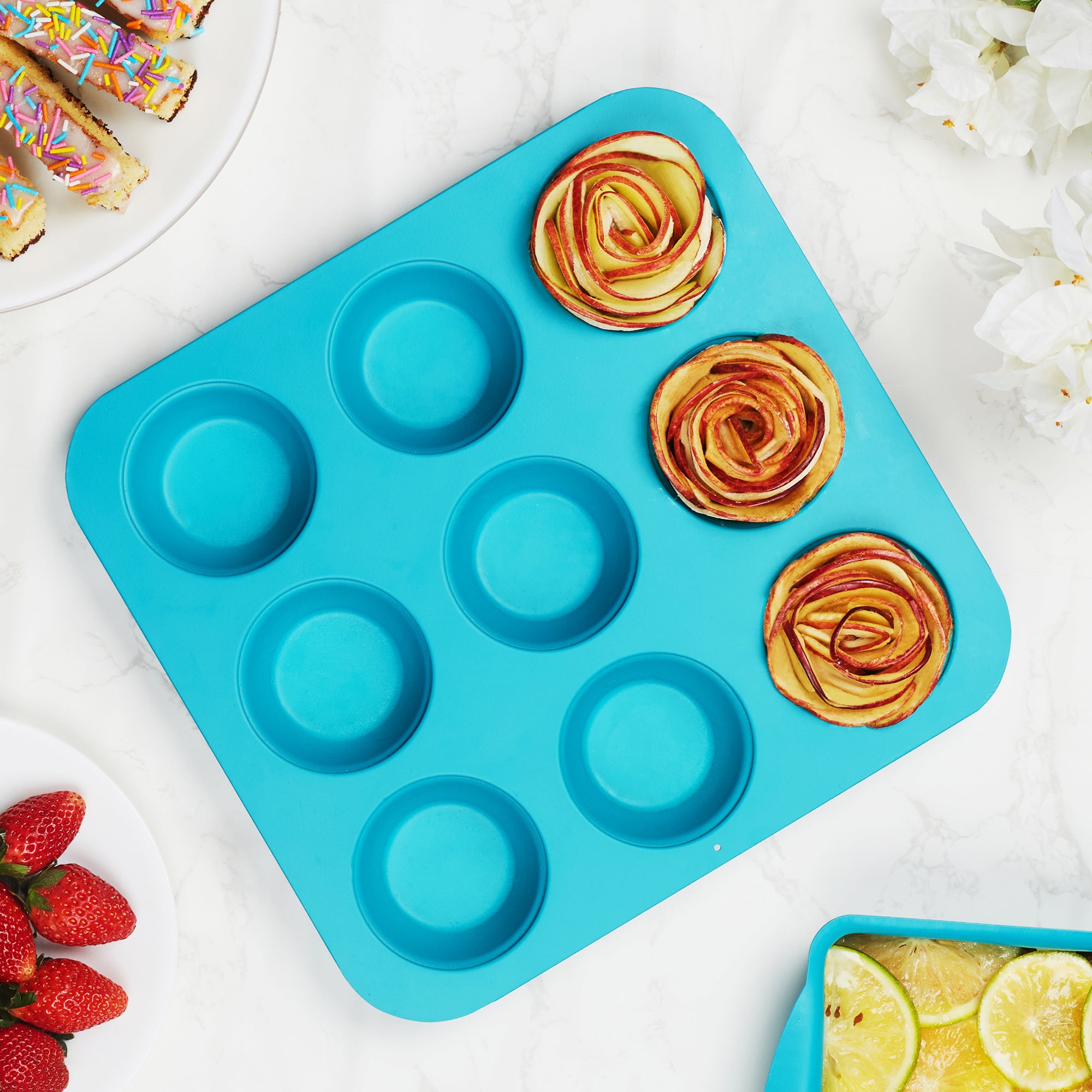 Bakelicious Aluminium 9 Cavity Muffin Tray in Teal Colour