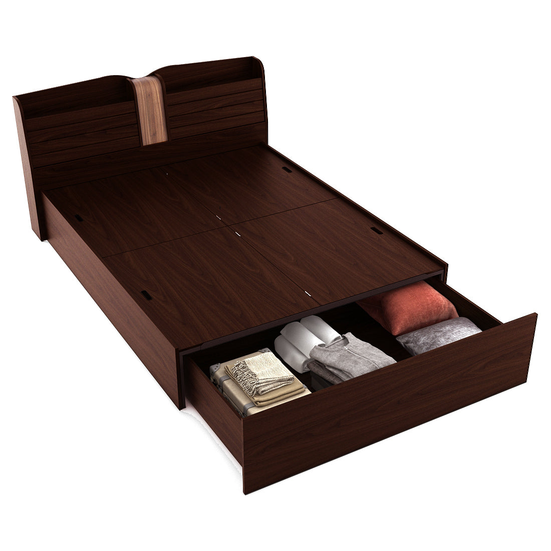 Magnum Engineered Wood Queen Bed with Box Storage in Urban Walnut Colour