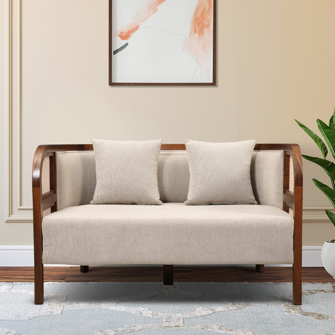 Siam Solidwood Two Seater Sofa in Beige Colour
