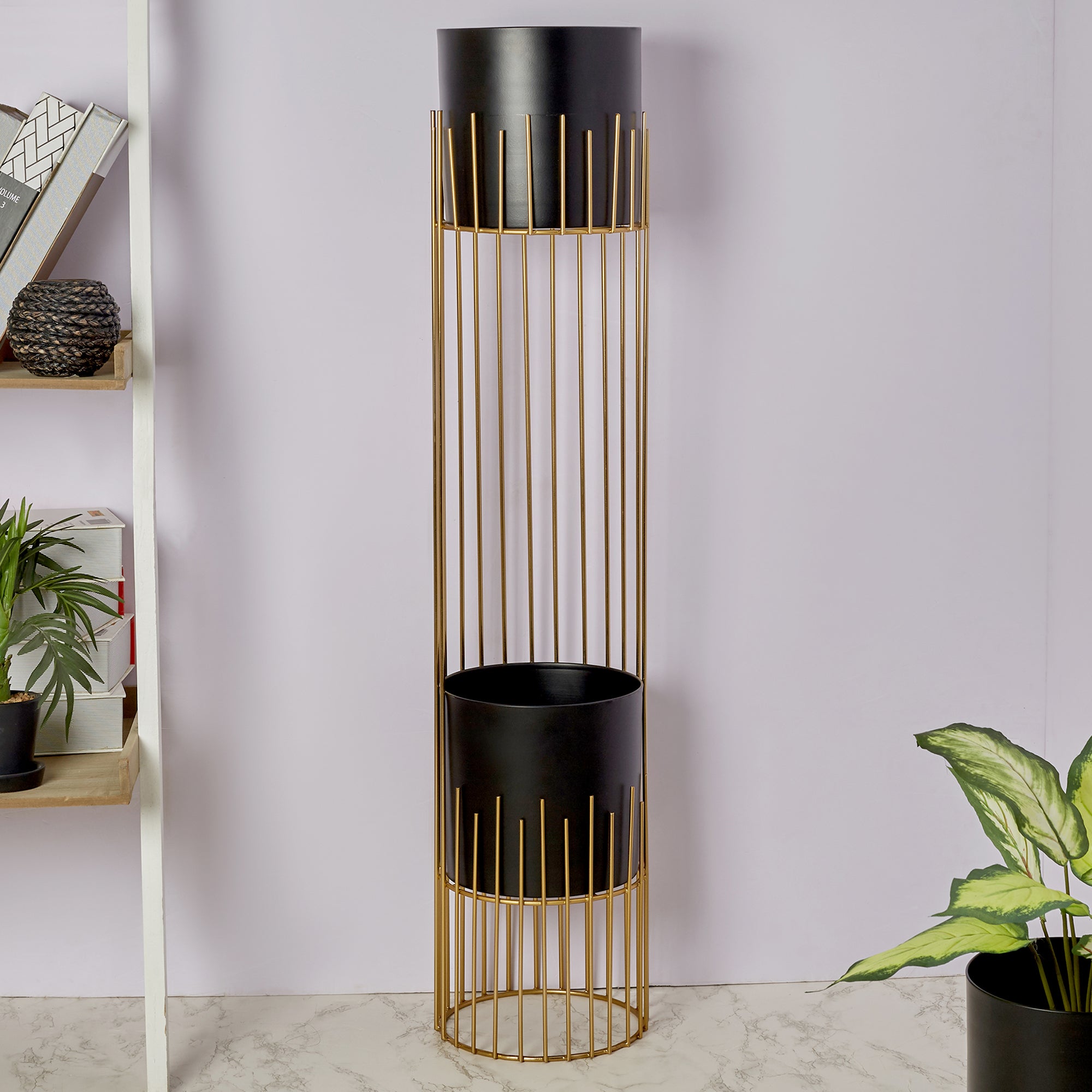 Artiskylar Metal Matt Finish 2 Tier Planter 96 Cm in Black and Gold Colour