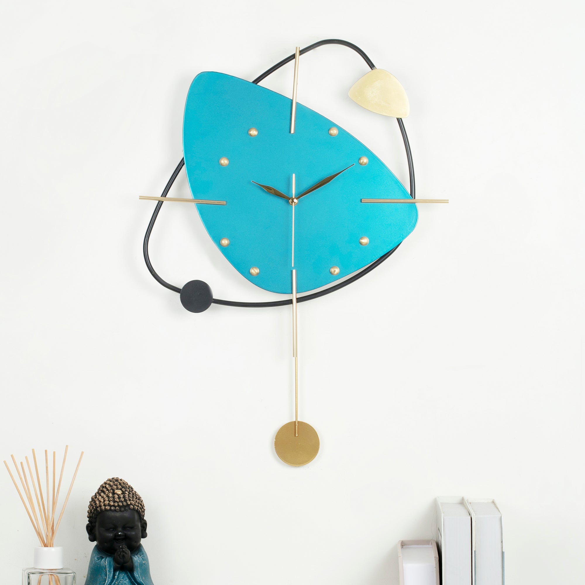 Rhythm Metal Triangular Pendulum Wall Clock in Seagreen Colour