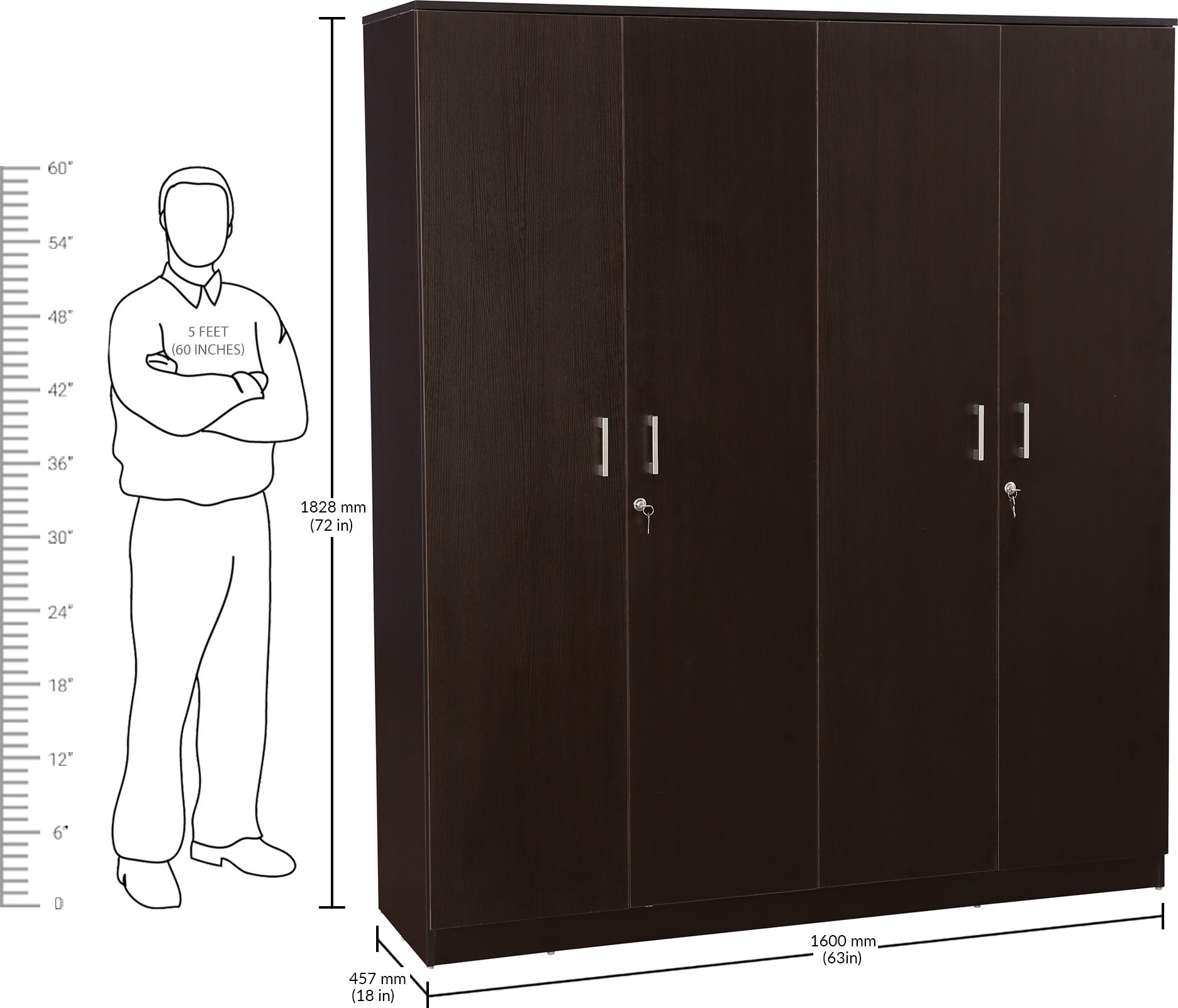 Prime 4 door wardrobe in Wenge Colour