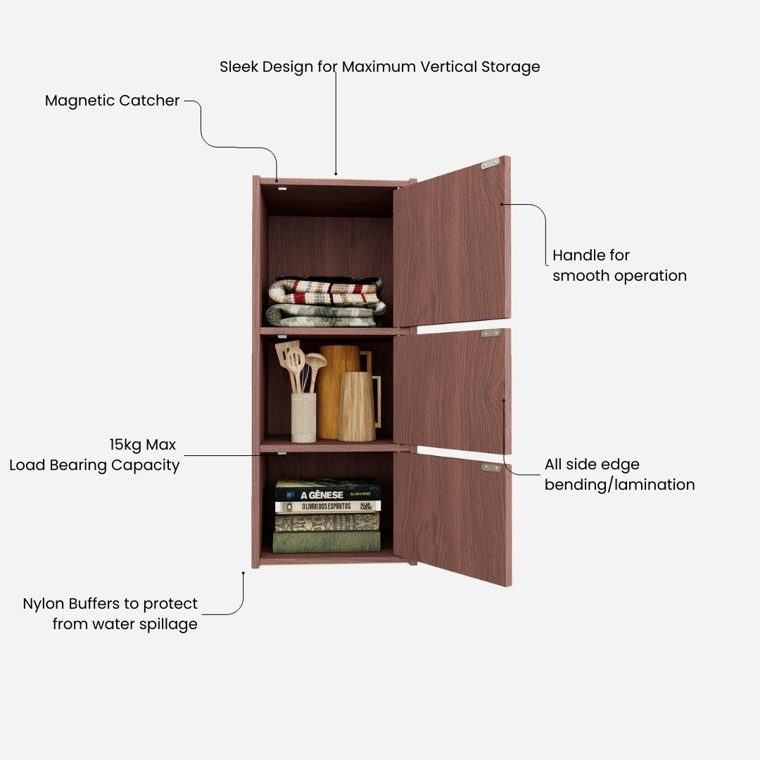 Albert Engineered Wood 3 Tier Cabinet in Cherry Brown Colour