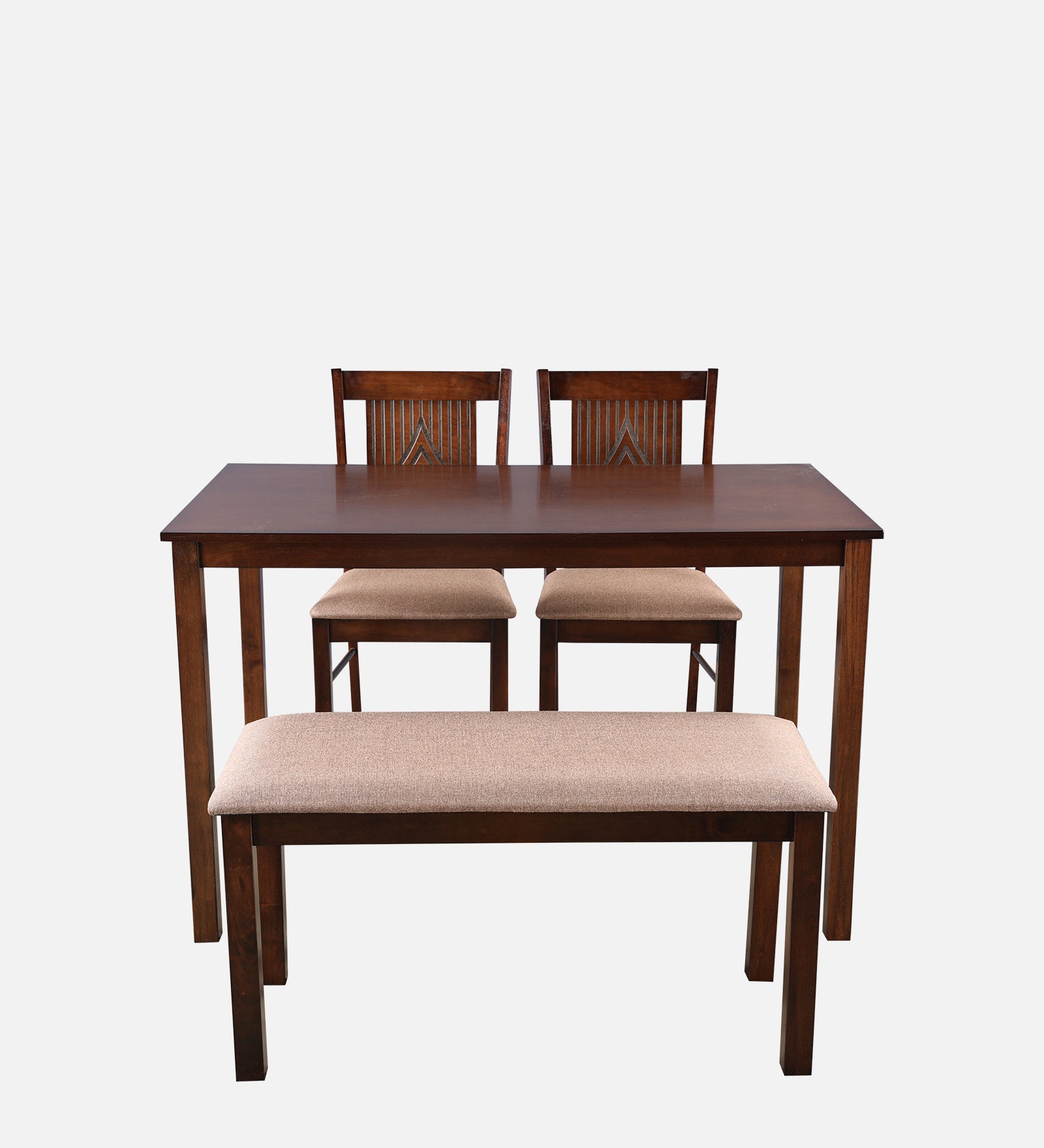 Aravali Rubber Wood Four Seater Dining Set With Bench in Antique Cherry Colour