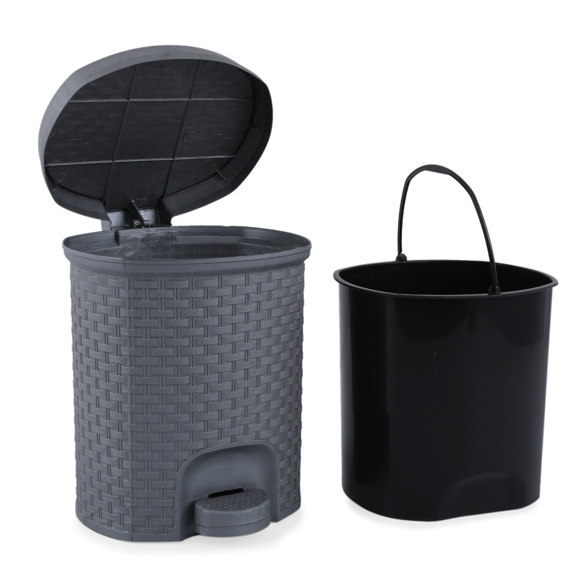 Java Plastic Pedal Dustbin with Inner Bucket 8 Ltr in Grey Colour