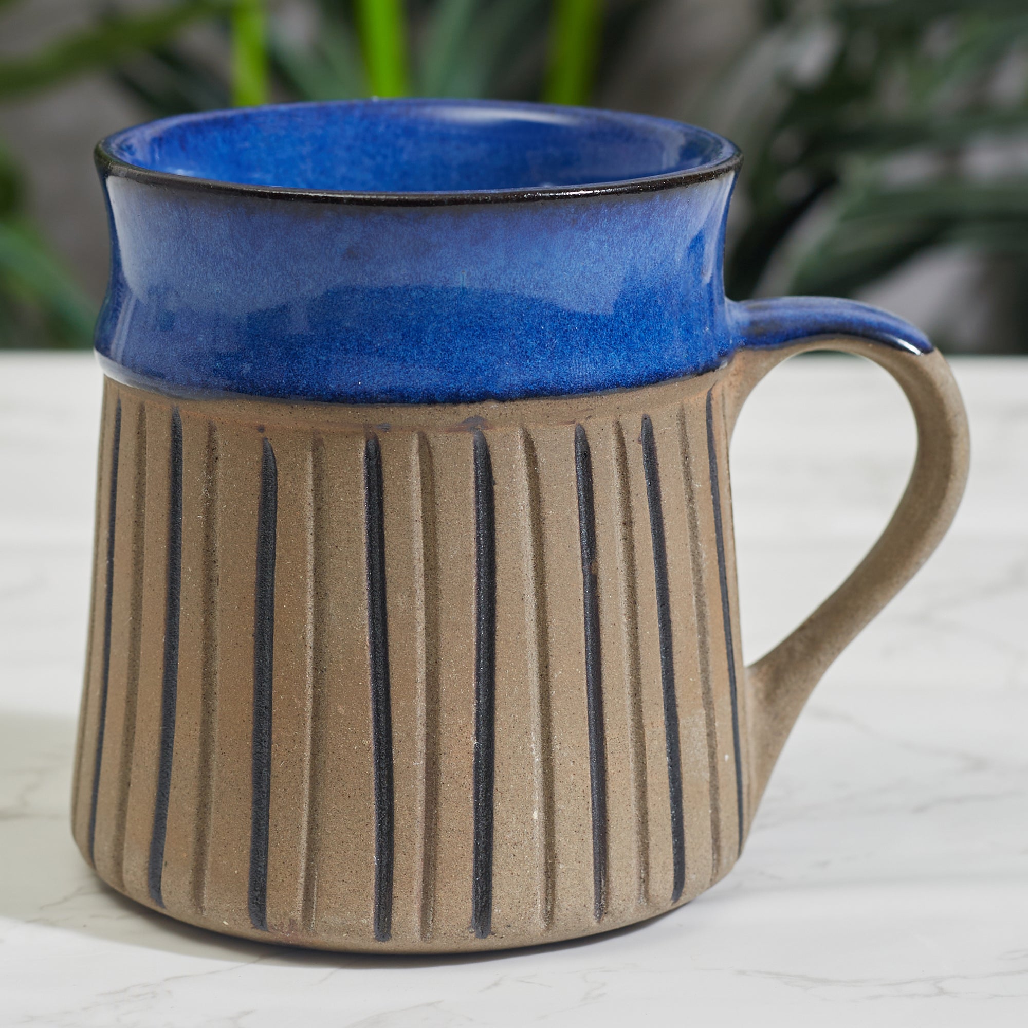 Fiesta Studio Pottery Unico Coffee Mug 300 ML Set of 4 in Cobalt & Brown Colour