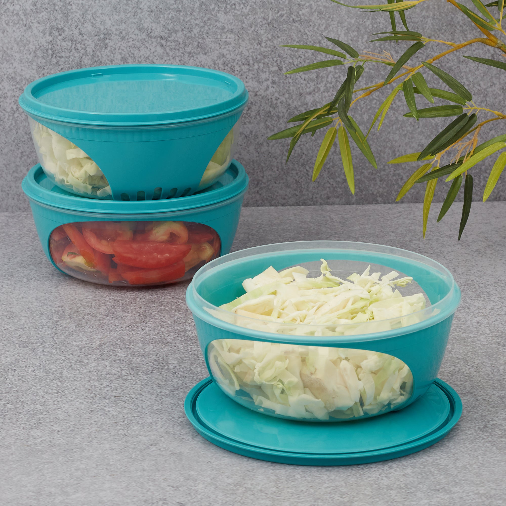 Kitchen Mate Food Storage Round Container 1150 Ml With Freezer & Microwave Safe & Bpa Free Set Of 3 in Teal Colour