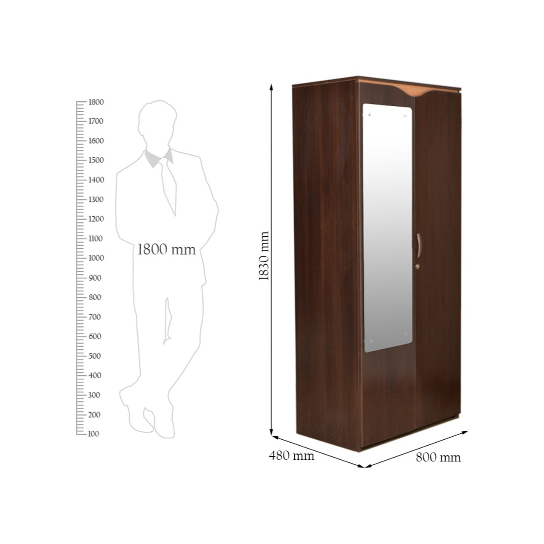 Swirl Two door Wardrobe in Dark Oak Colour